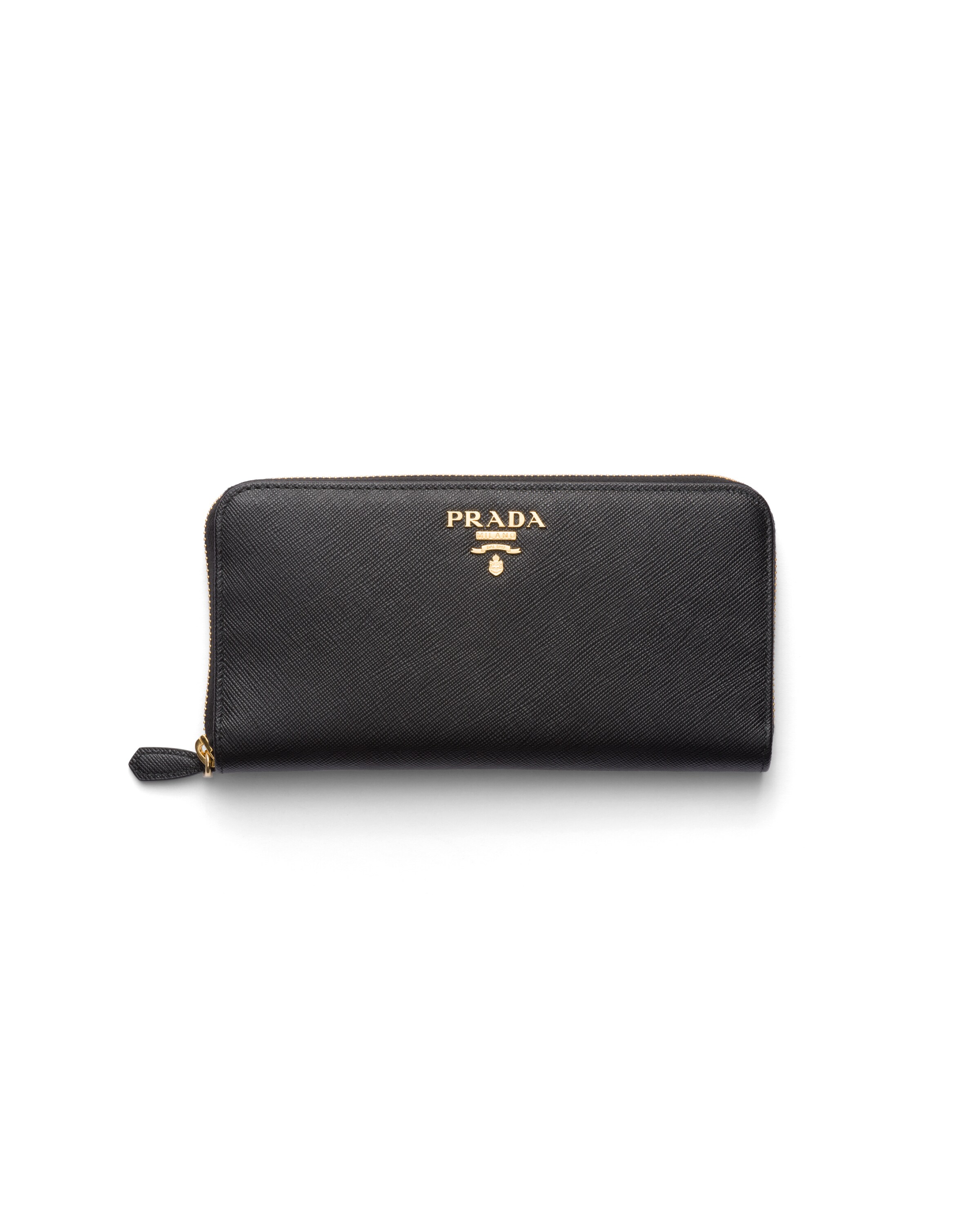 Prada Large Saffiano Leather Wallet, Women, Black/pale Pink