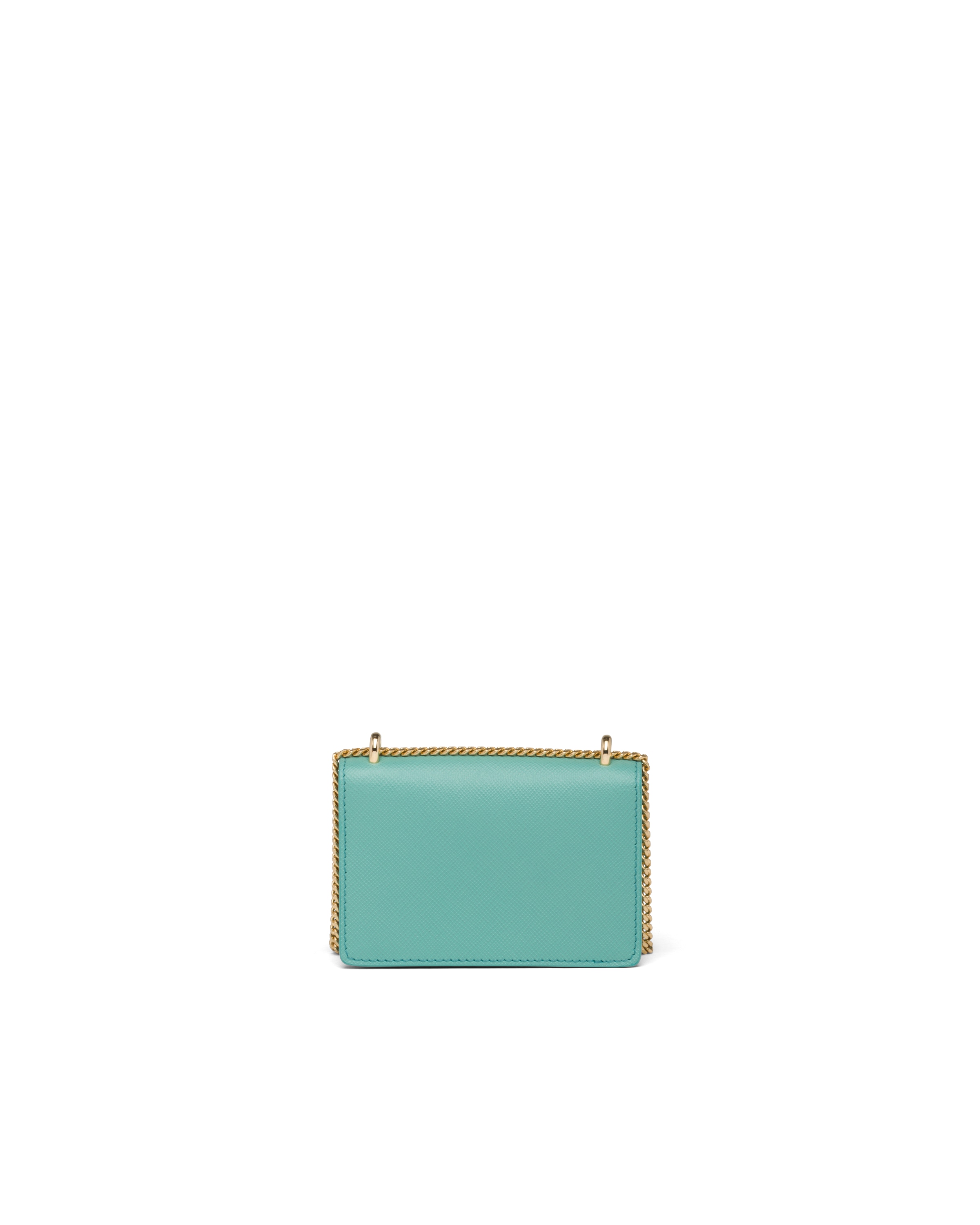 Jade Green Saffiano leather card holder with shoulder strap Prada