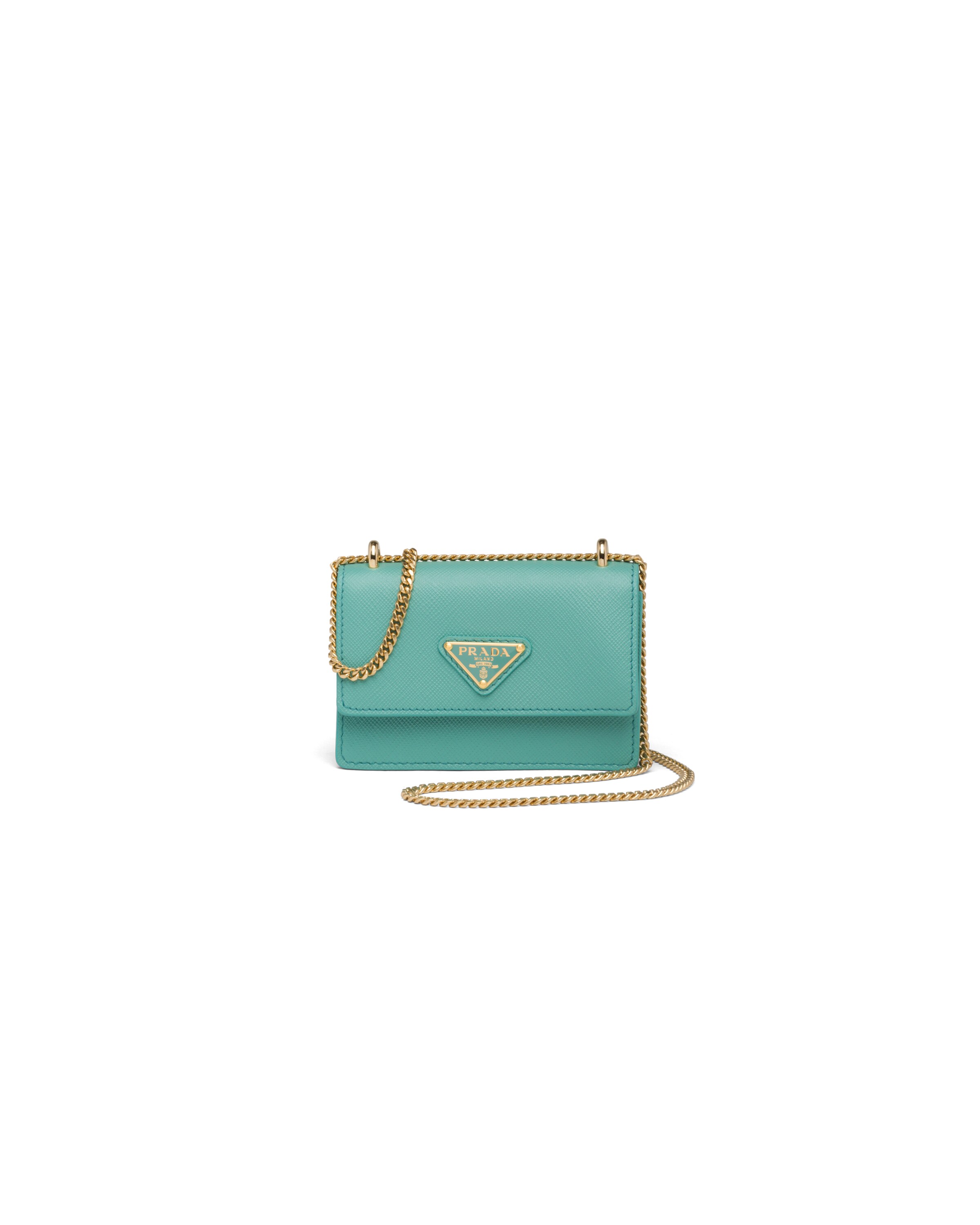 Jade Green Saffiano leather card holder with shoulder strap Prada