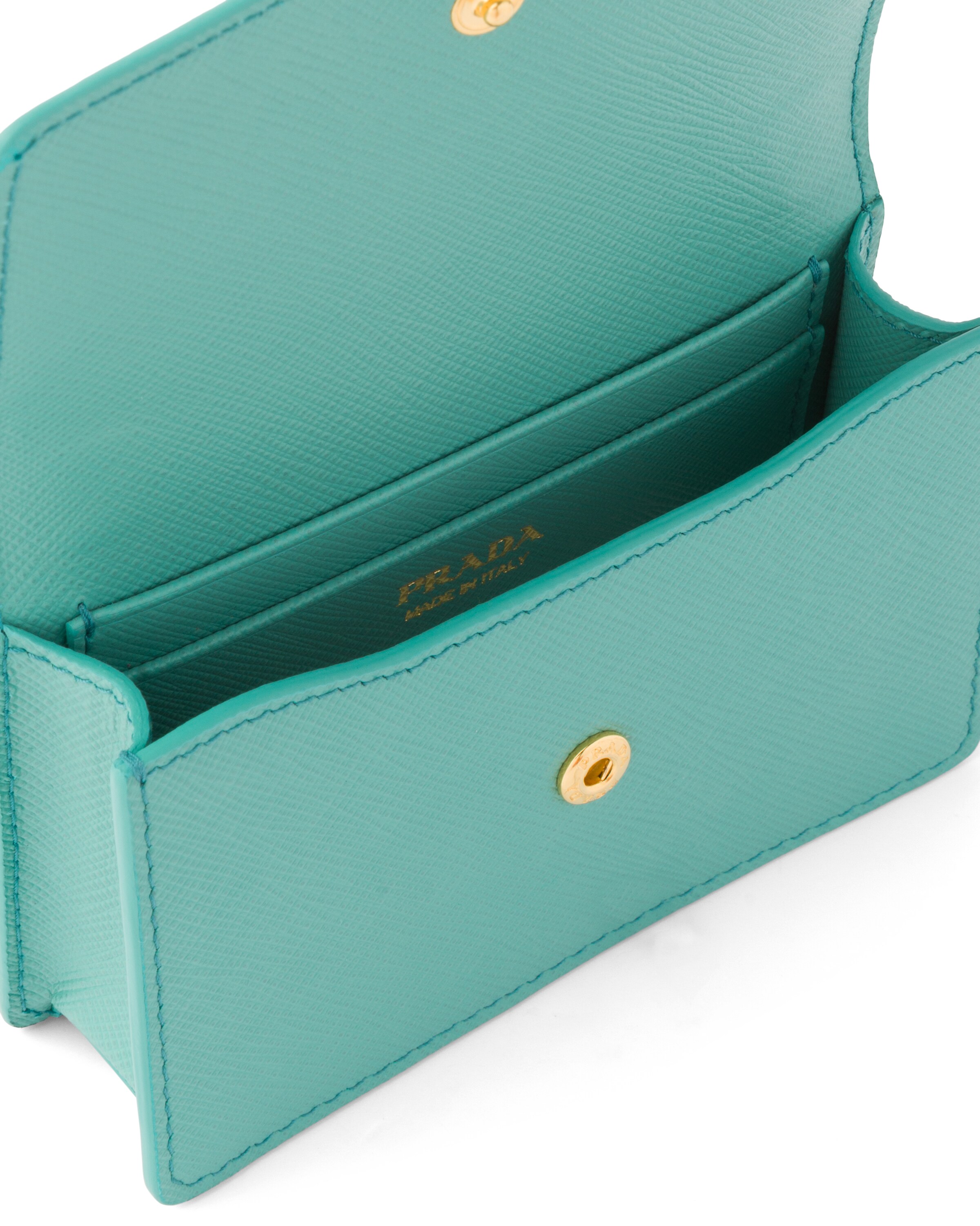 Jade Green Saffiano leather card holder with shoulder strap Prada