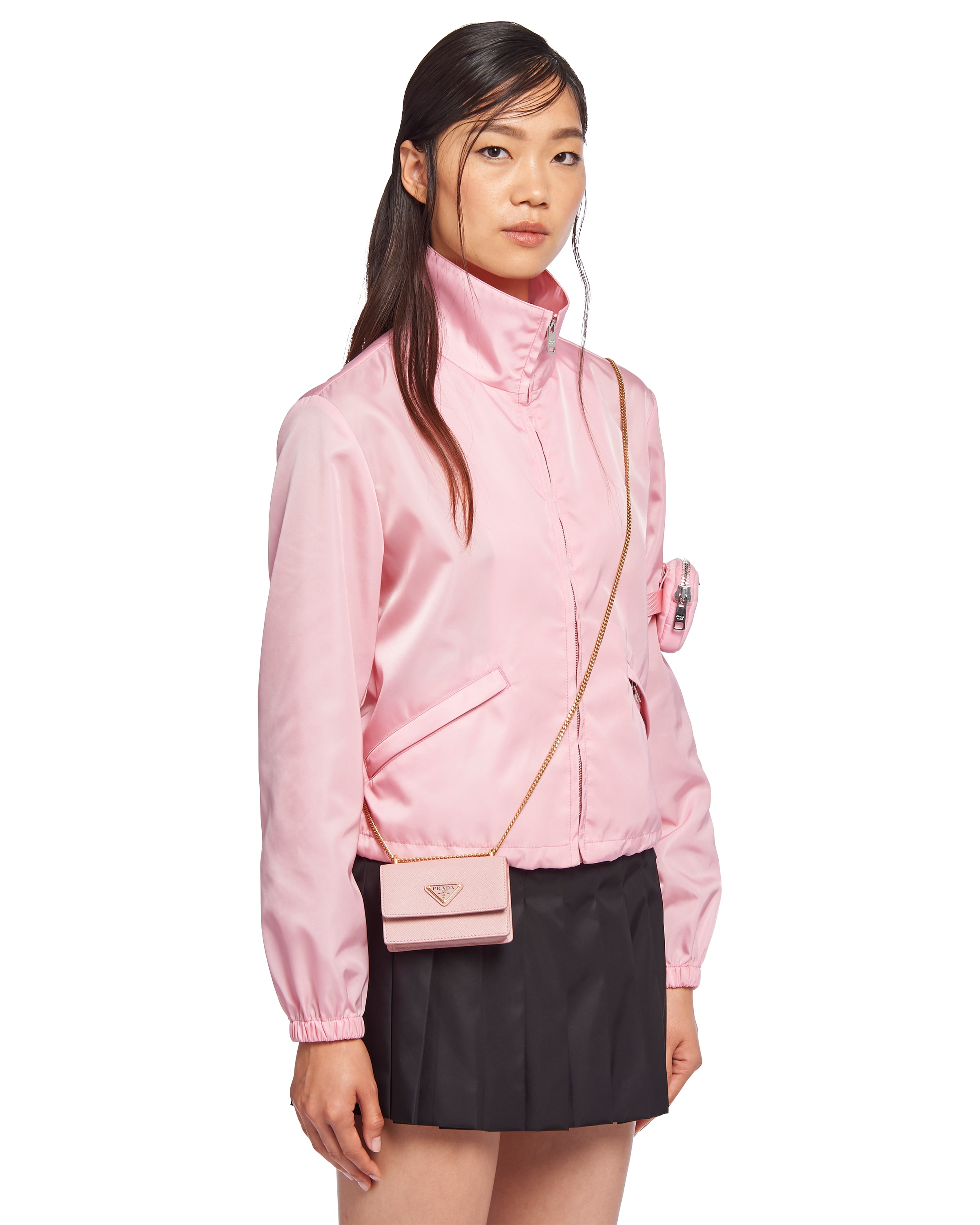 Peach Saffiano leather card holder with shoulder strap Prada