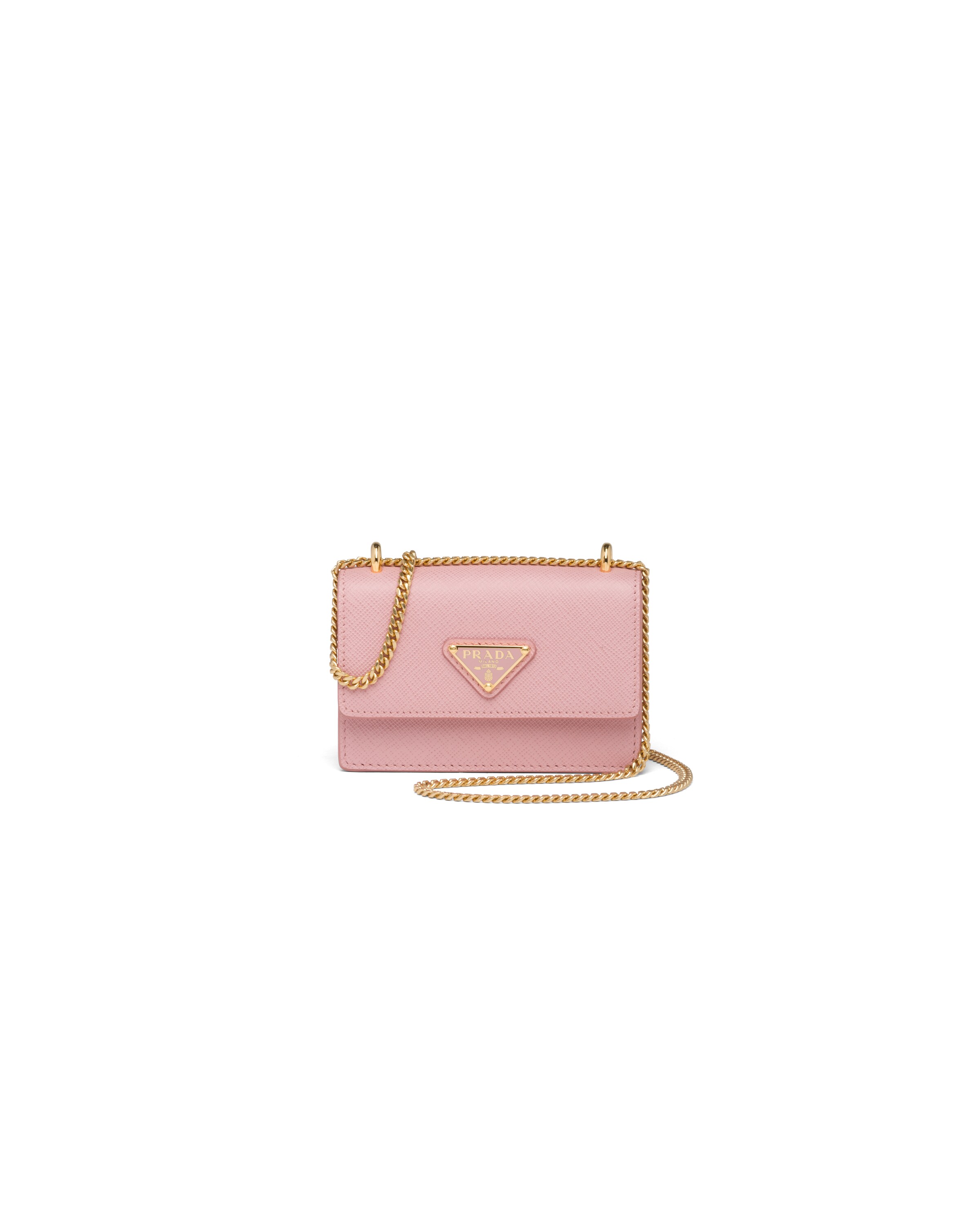 Peach Saffiano leather card holder with shoulder strap Prada