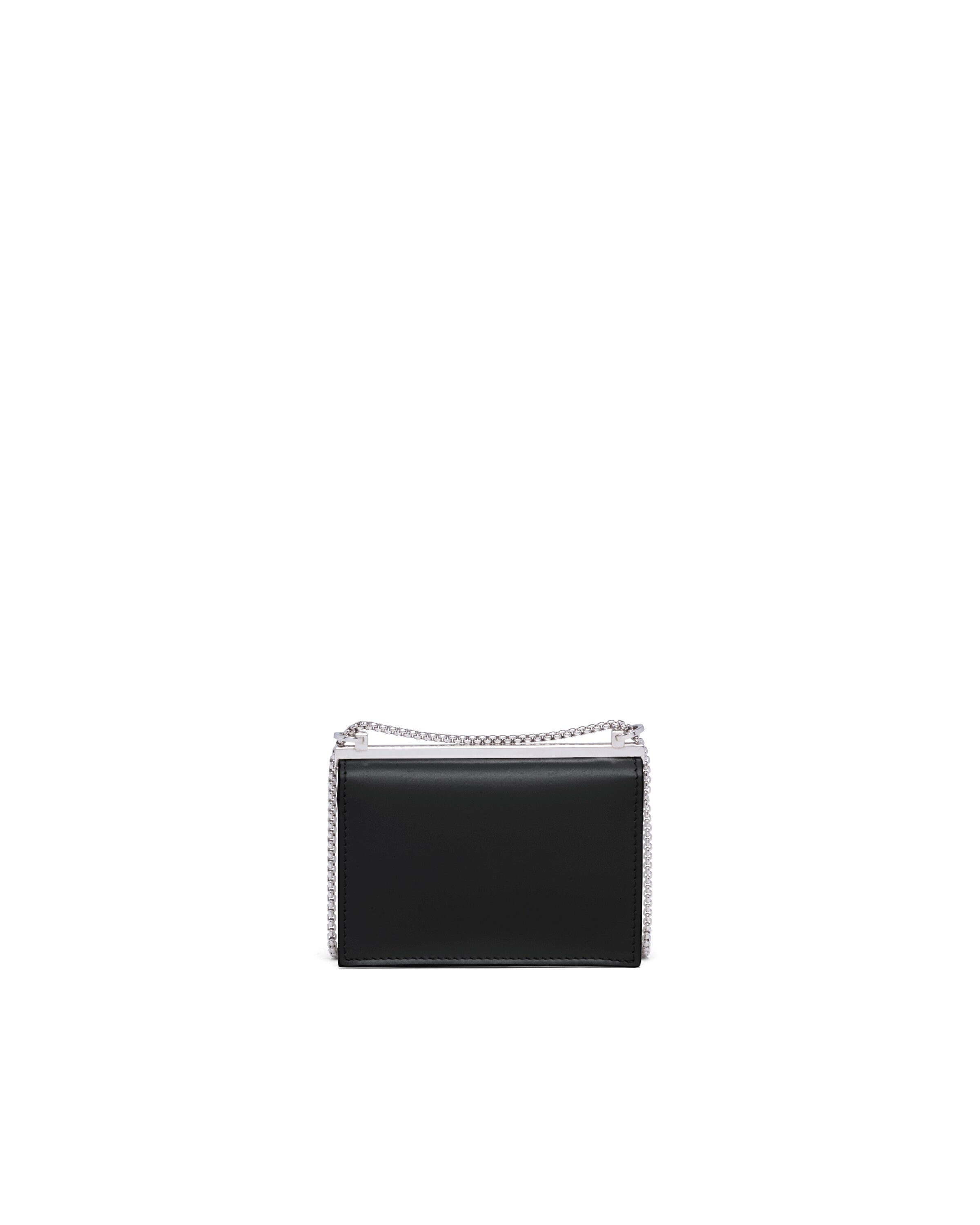 Black Brushed leather chain card holder Prada