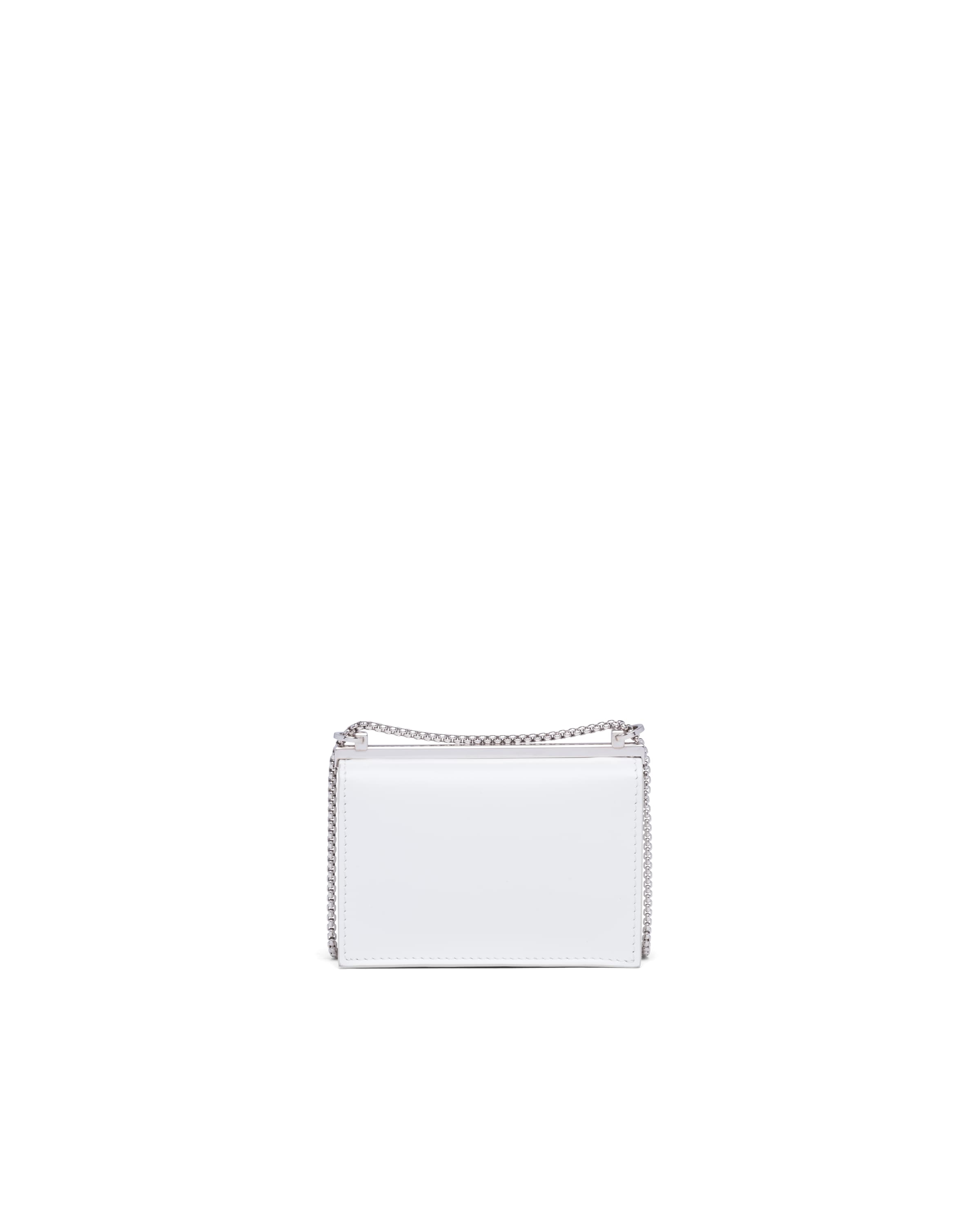 White Brushed leather chain card holder Prada