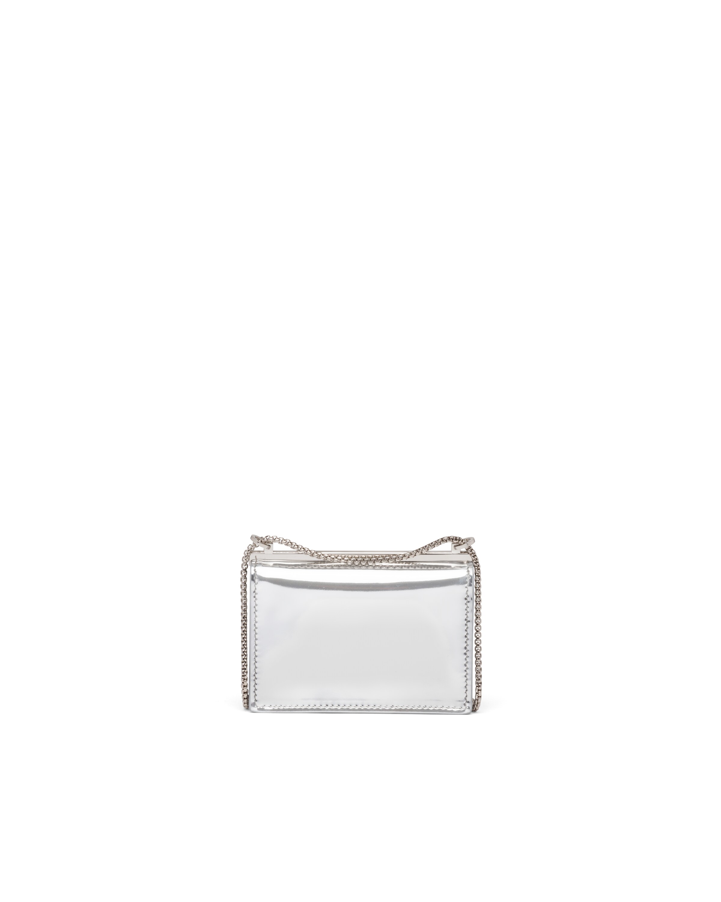 Silver Brushed leather chain card holder Prada