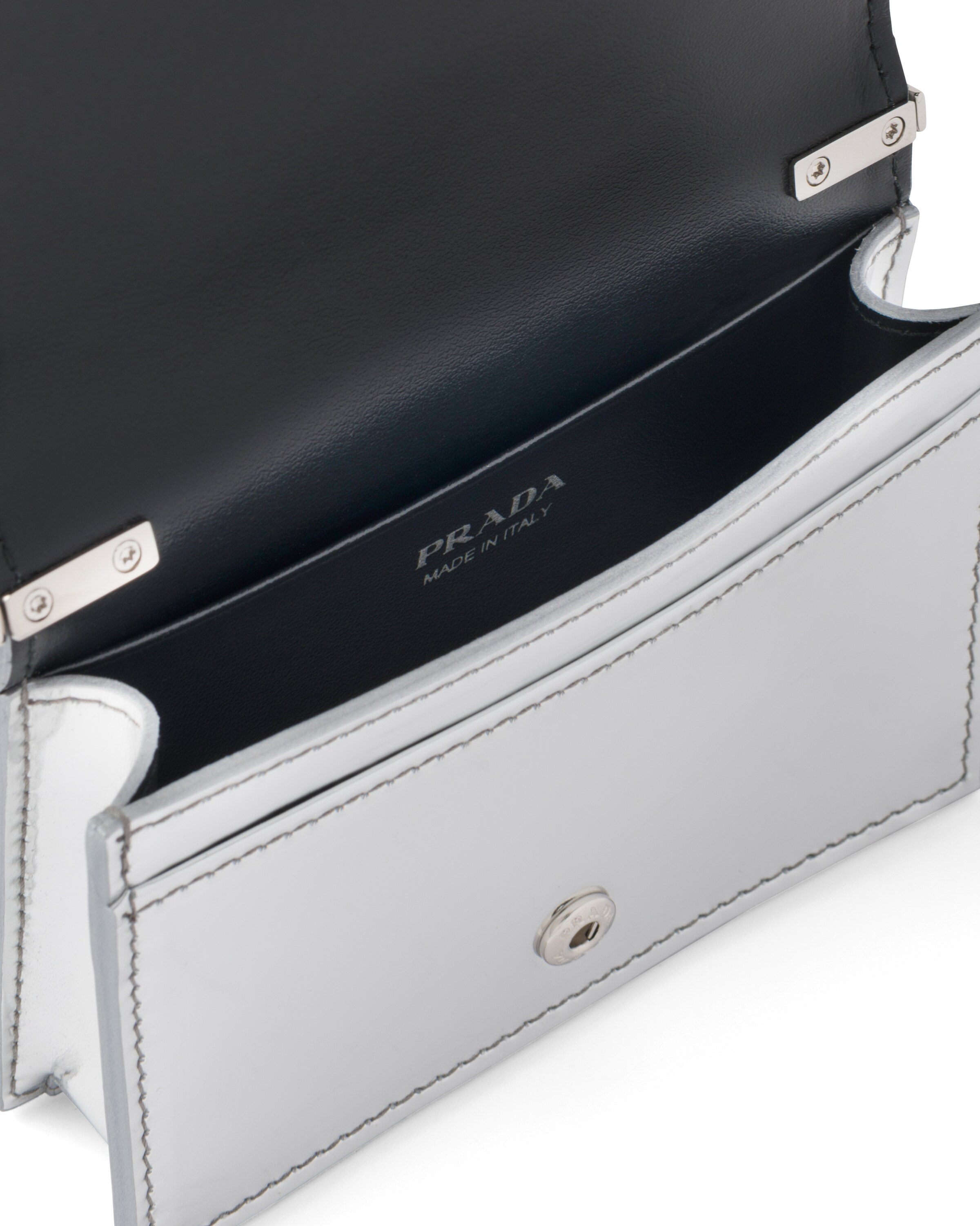 Silver Brushed leather chain card holder Prada