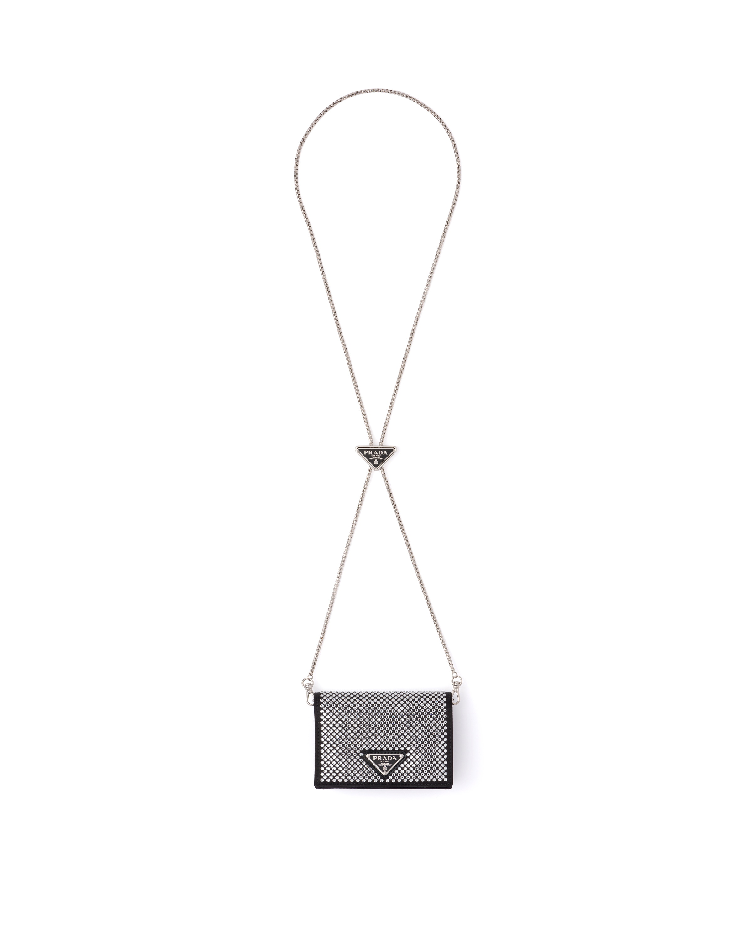 Prada Cardholder With Shoulder Strap And Crystals In Crystal
