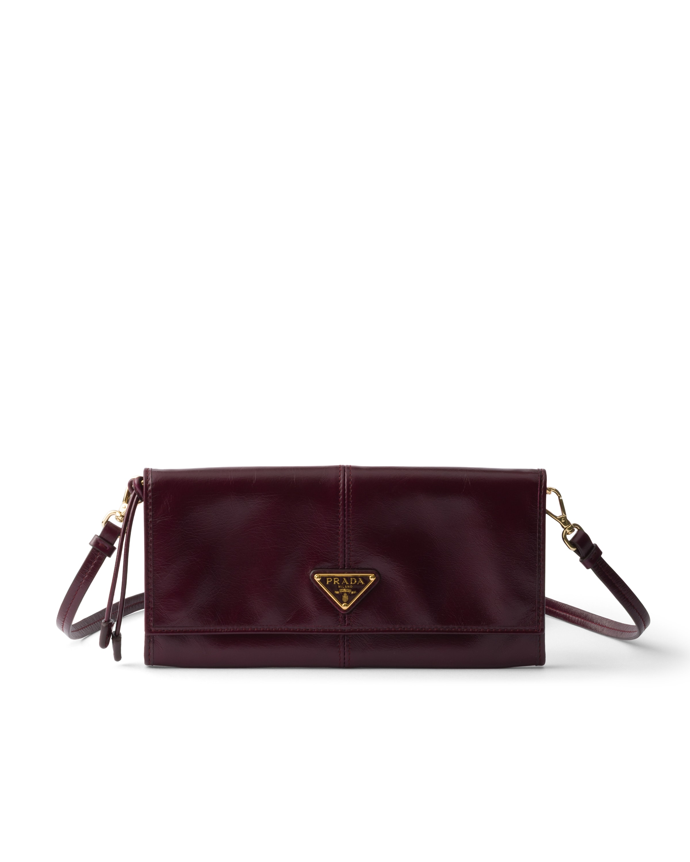 Leather Wallet With Shoulder Strap, Woman, Burgundy