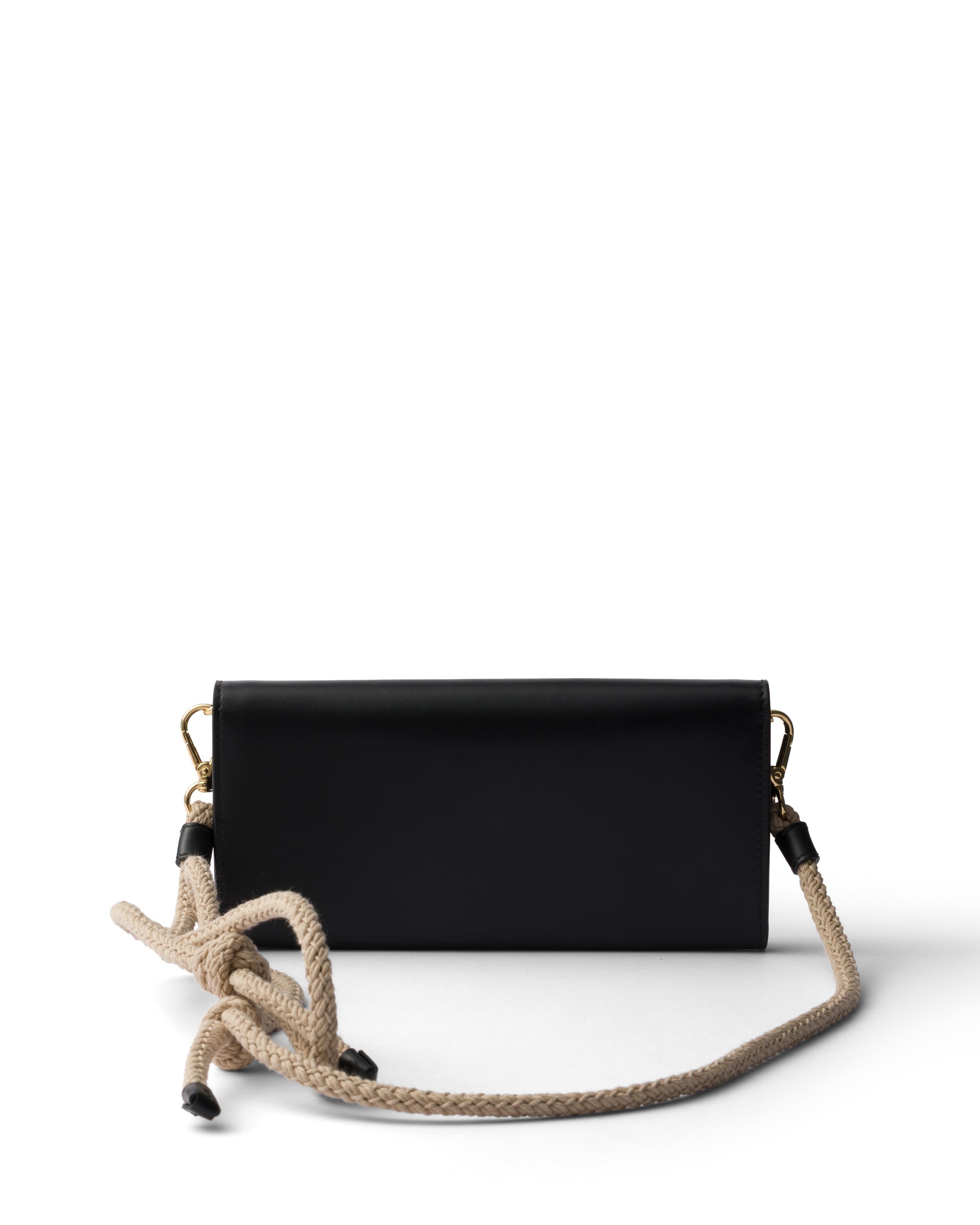 Prada Black Leather Wallet With Shoulder Strap In Purple