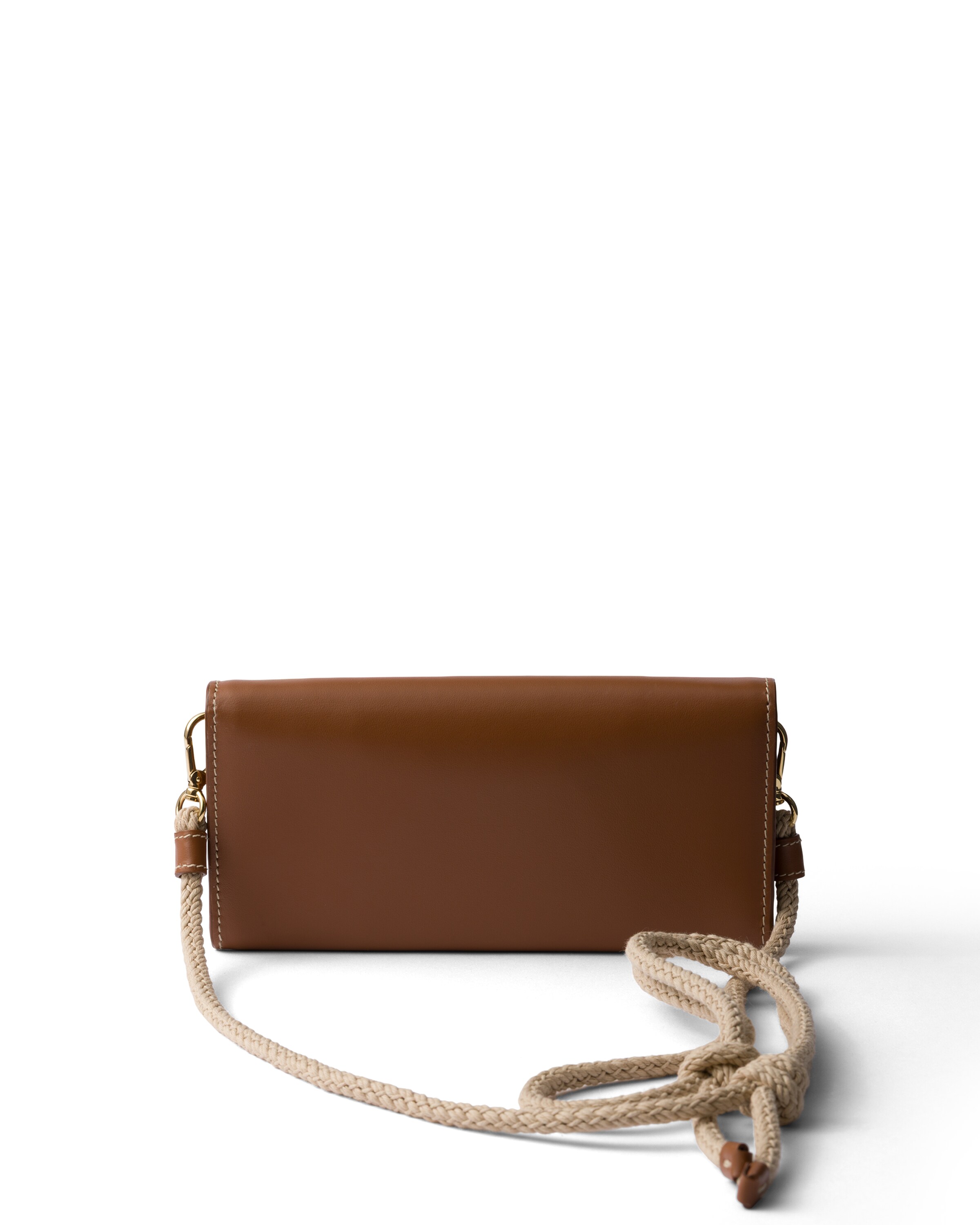Prada Leather Wallet With Shoulder Strap In Brown