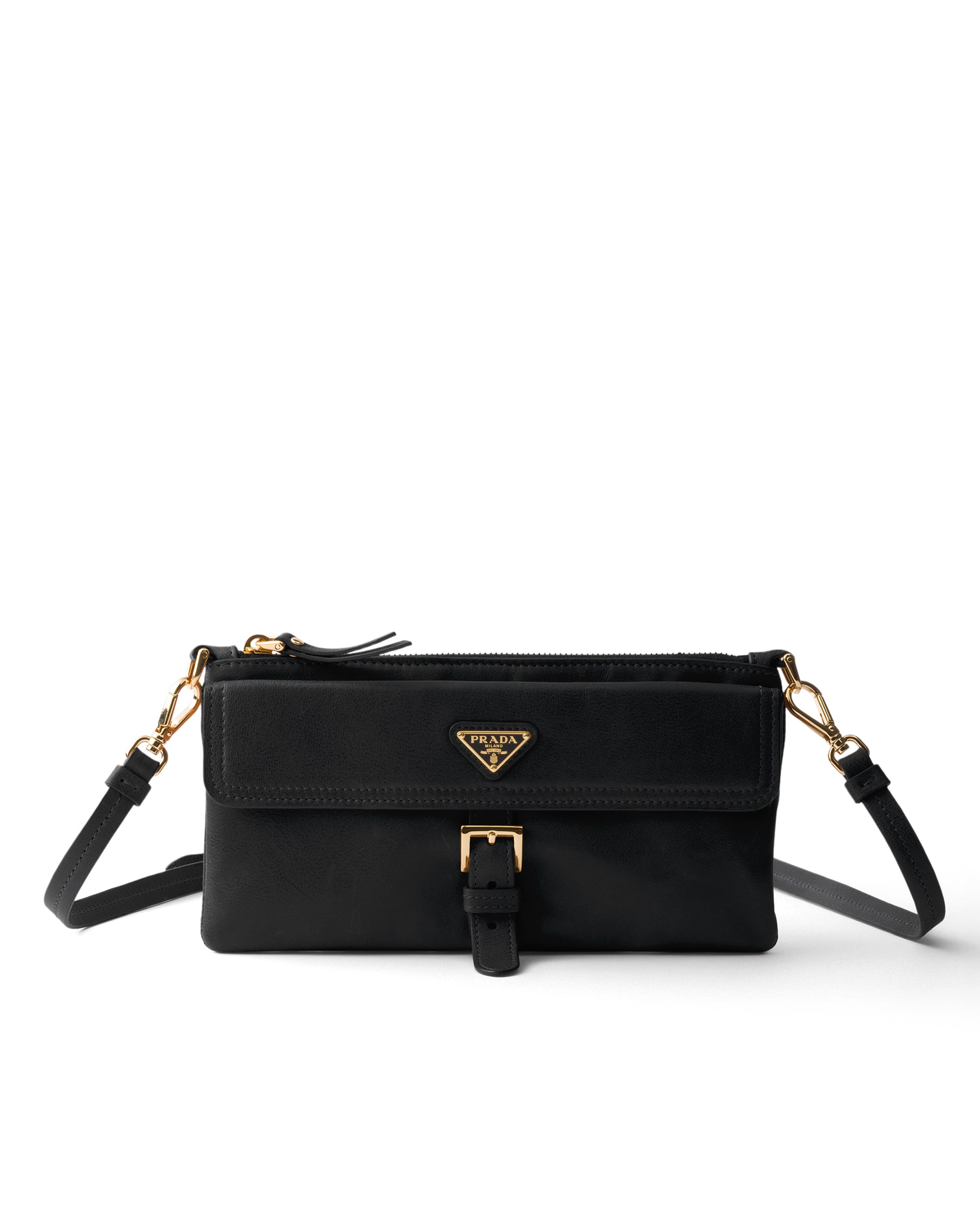 Prada Nappa-leather Wallet With Shoulder-strap In Black