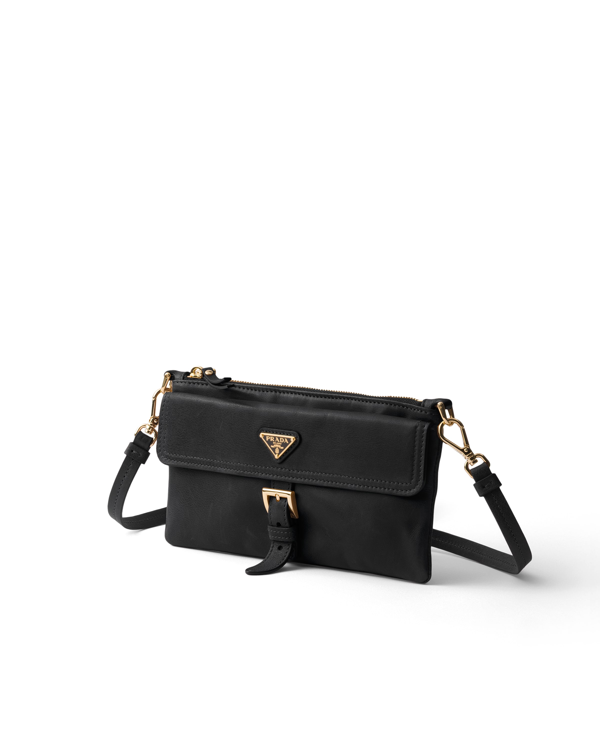 Prada Nappa-leather Wallet With Shoulder-strap In Black
