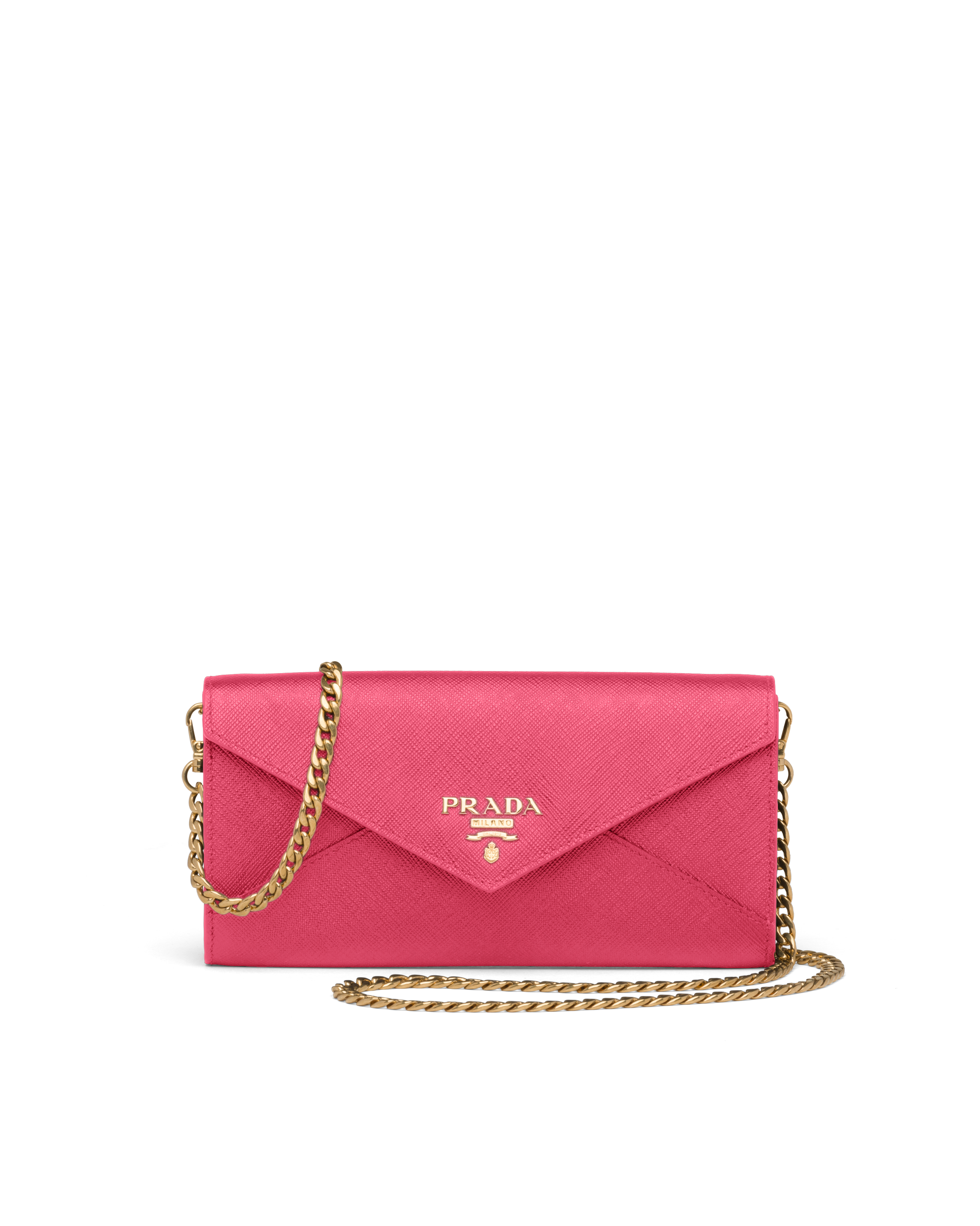 Peony Pink Saffiano Leather Wallet With Shoulder Strap