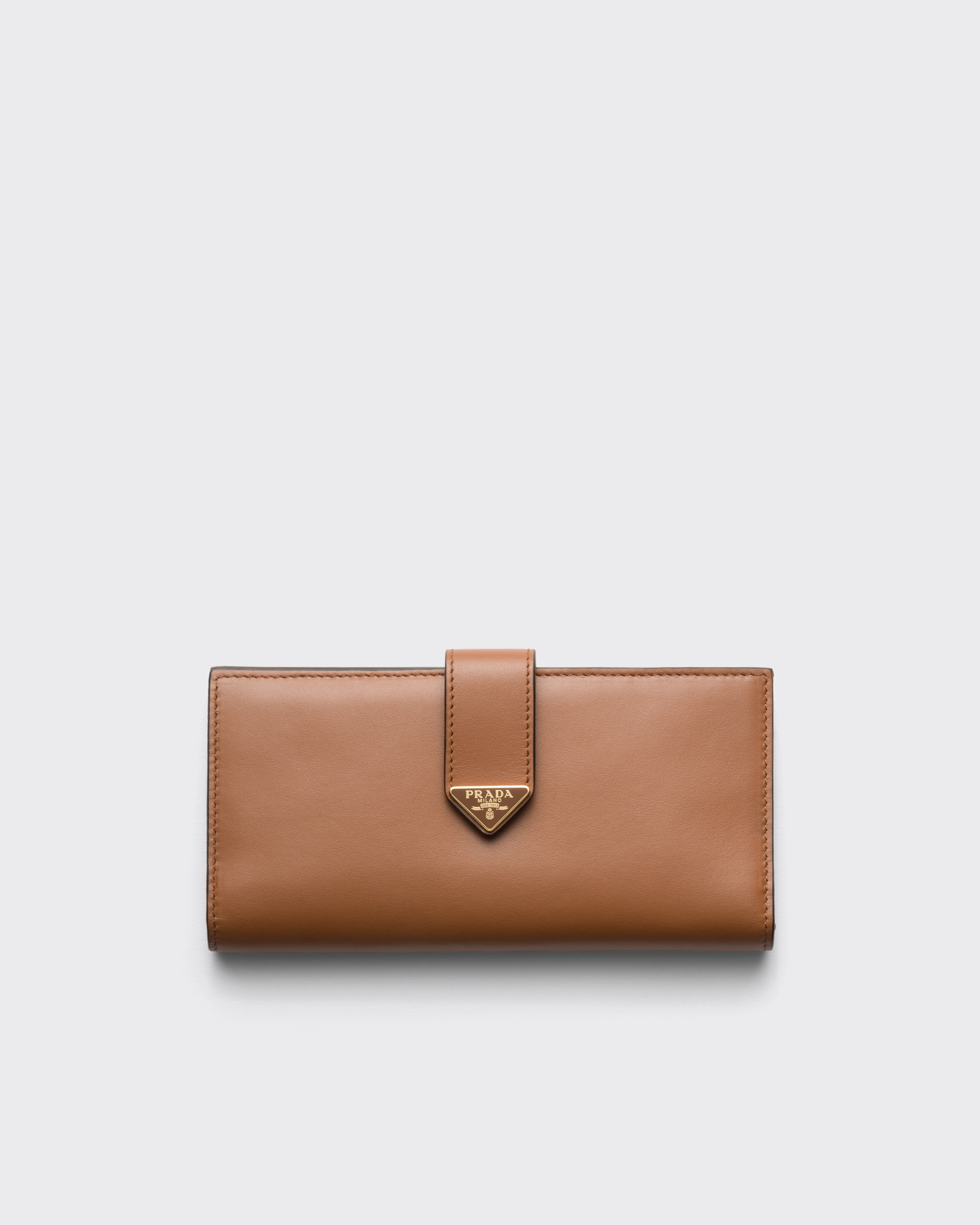 Prada Large Leather Wallet In Cognac