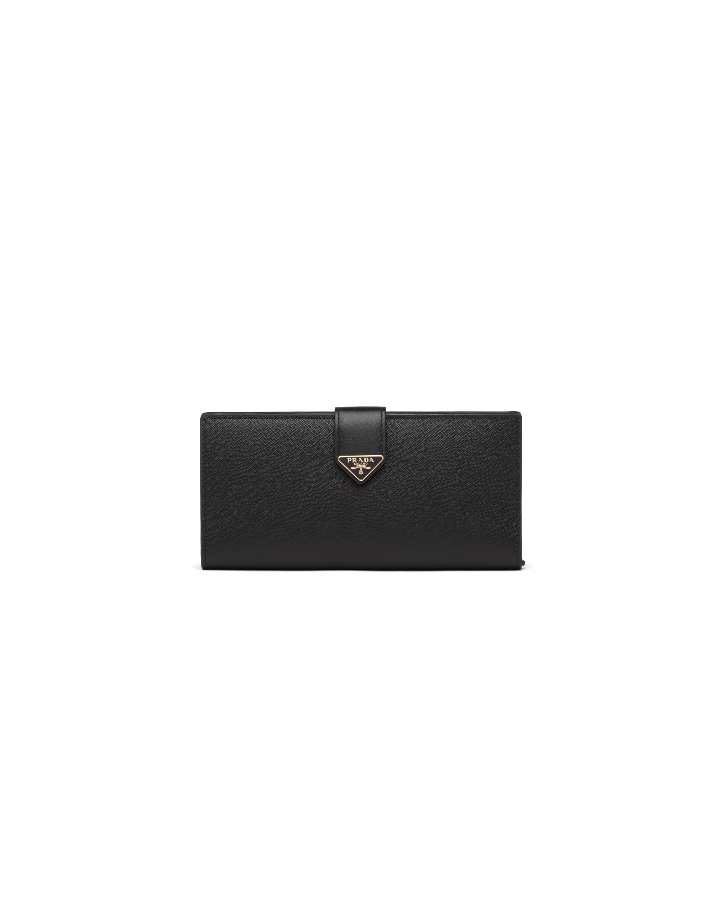 Prada Large Saffiano And Leather Wallet In Black ModeSens