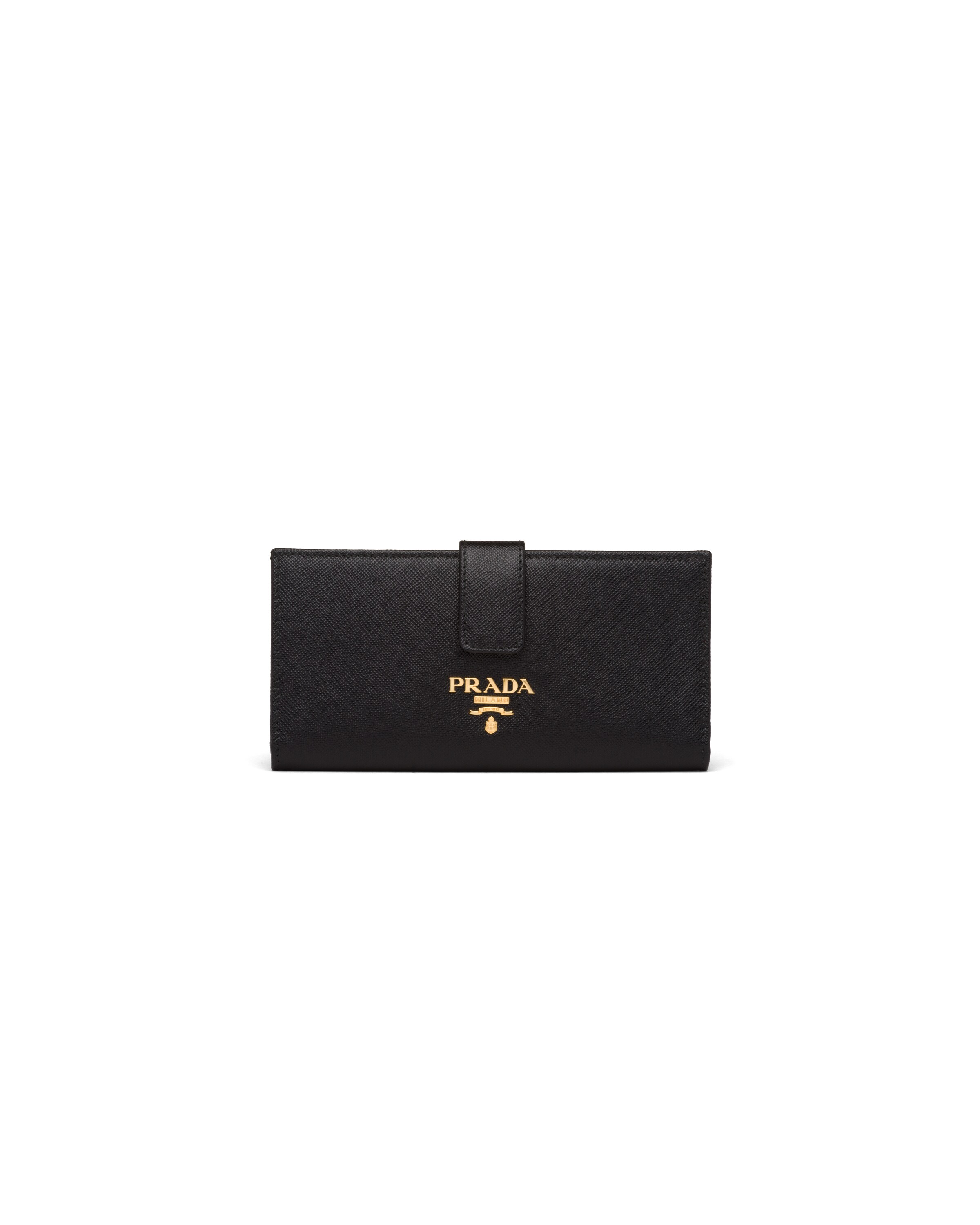 Prada Large Saffiano Leather Wallet, Women, Black/hibiscus