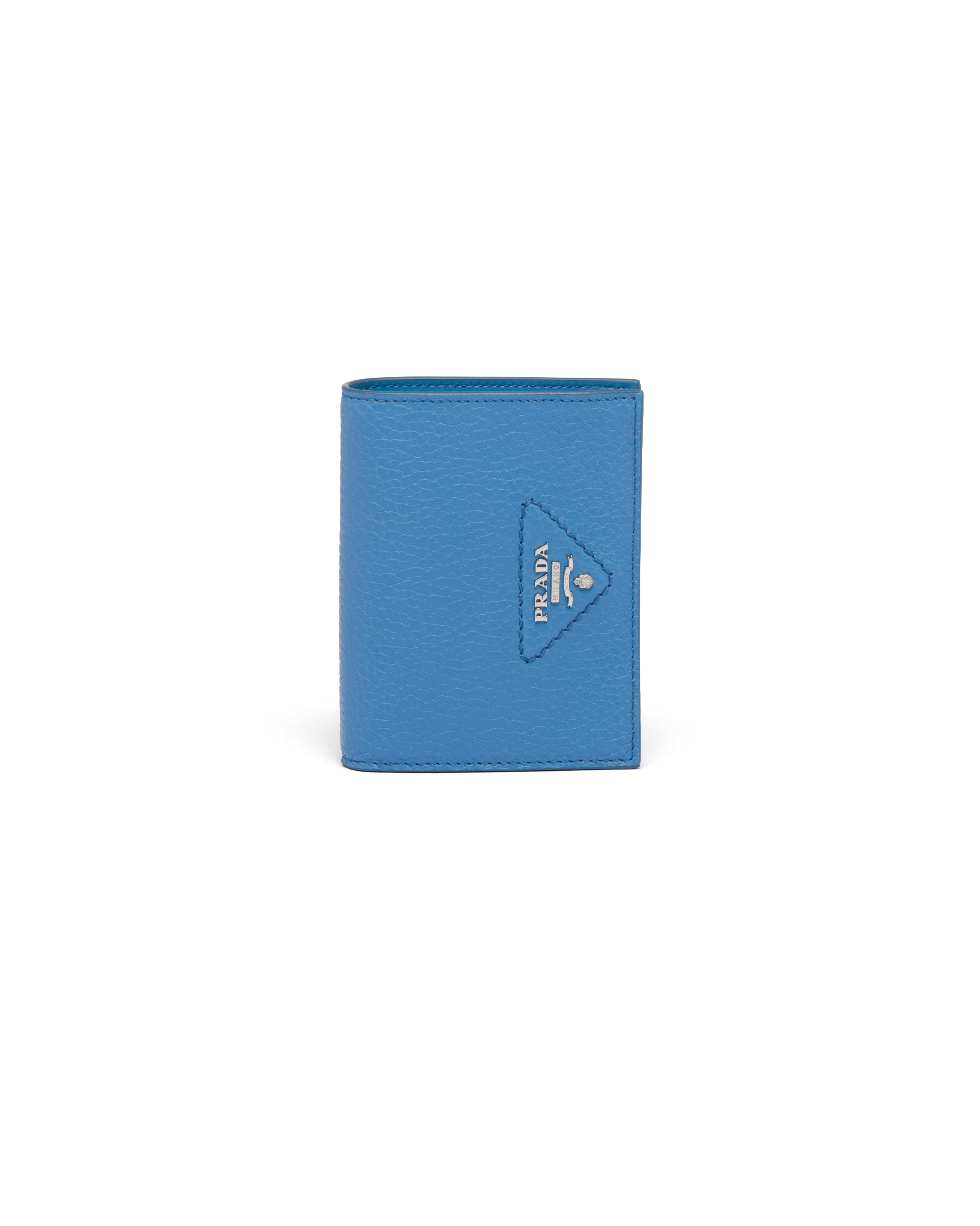 Prada Small Logo-plaque Leather Wallet In Light Blue