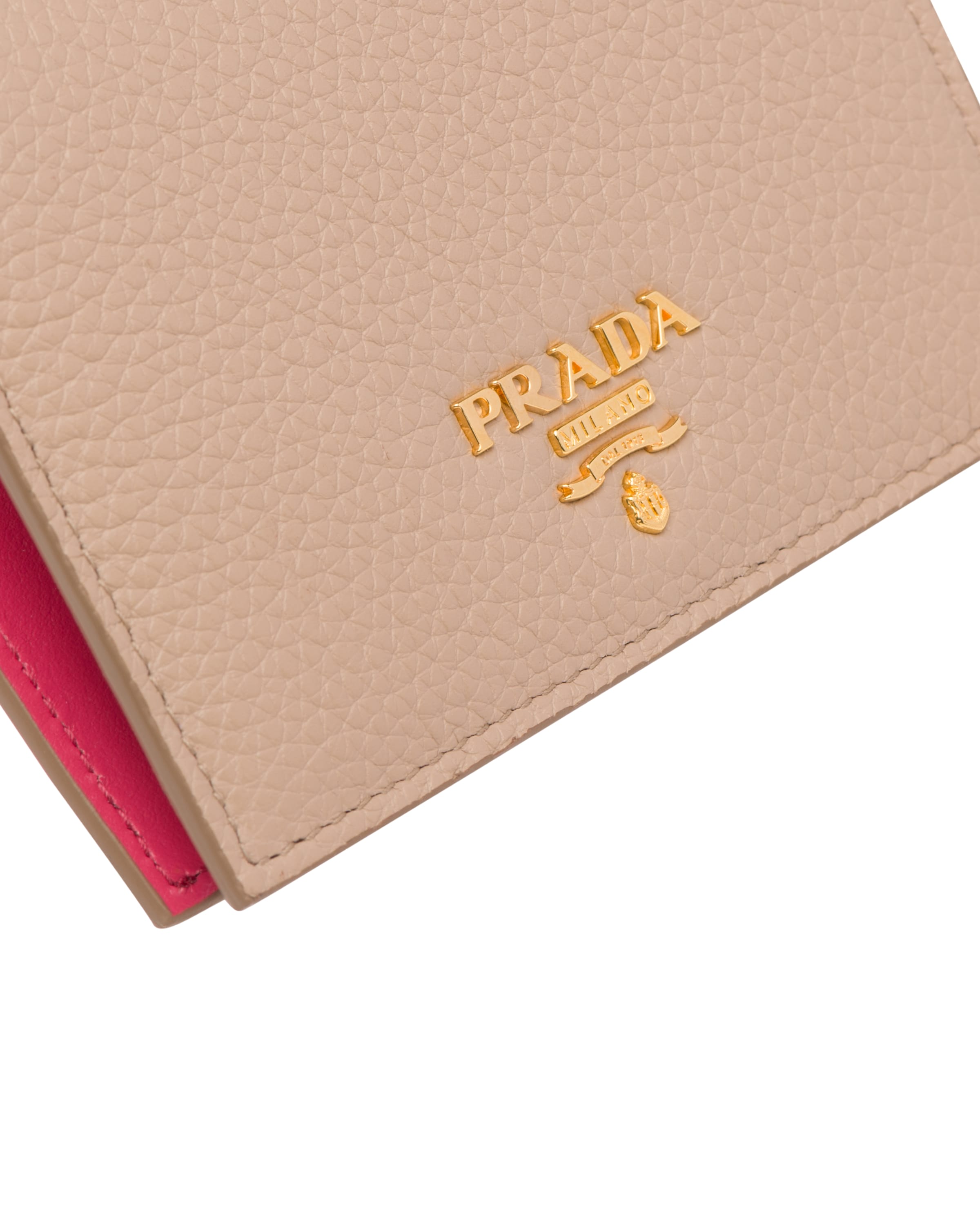 Cameo Beige/peony Pink Small Leather Wallet Prada