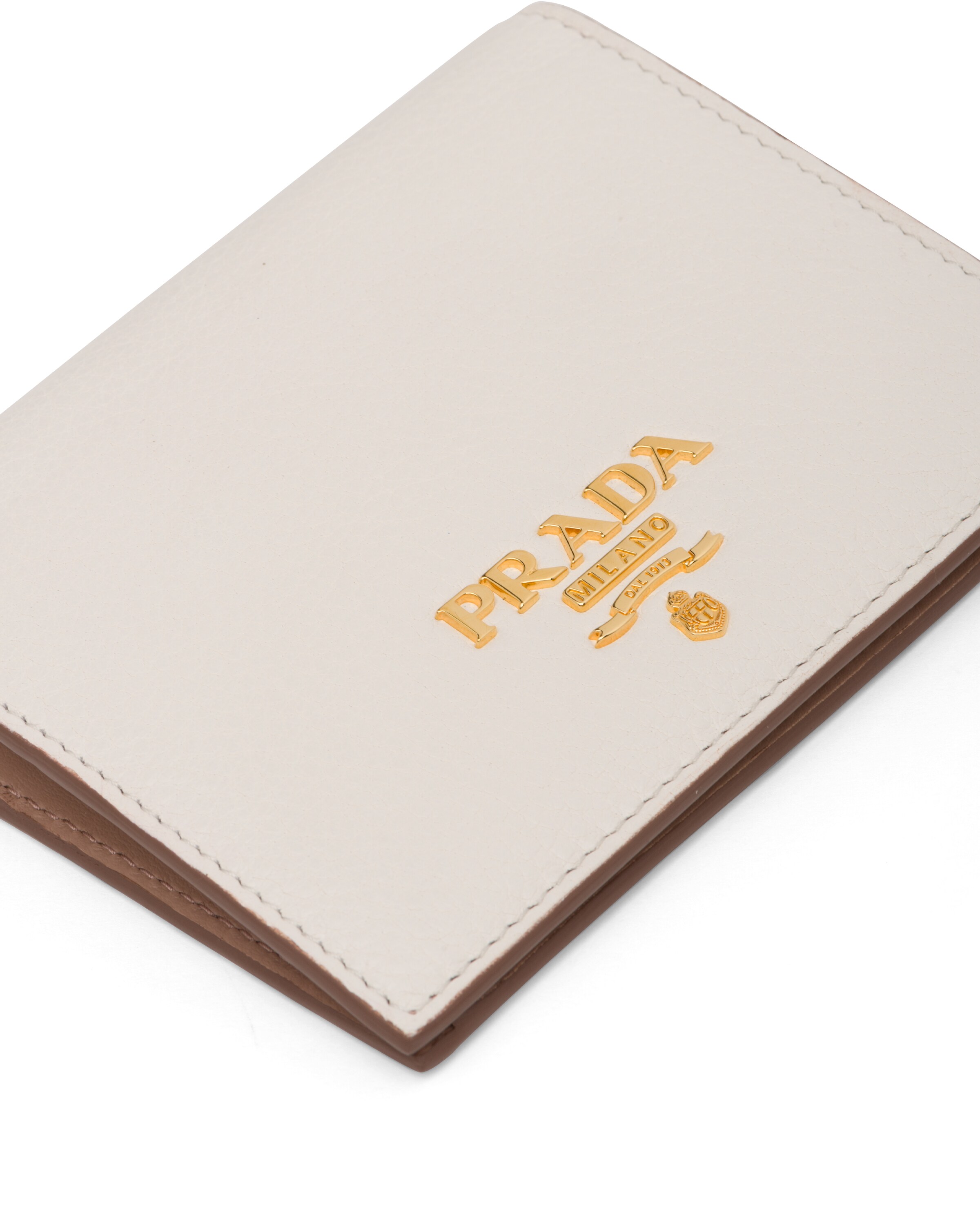 White/powder Small Leather Wallet Prada
