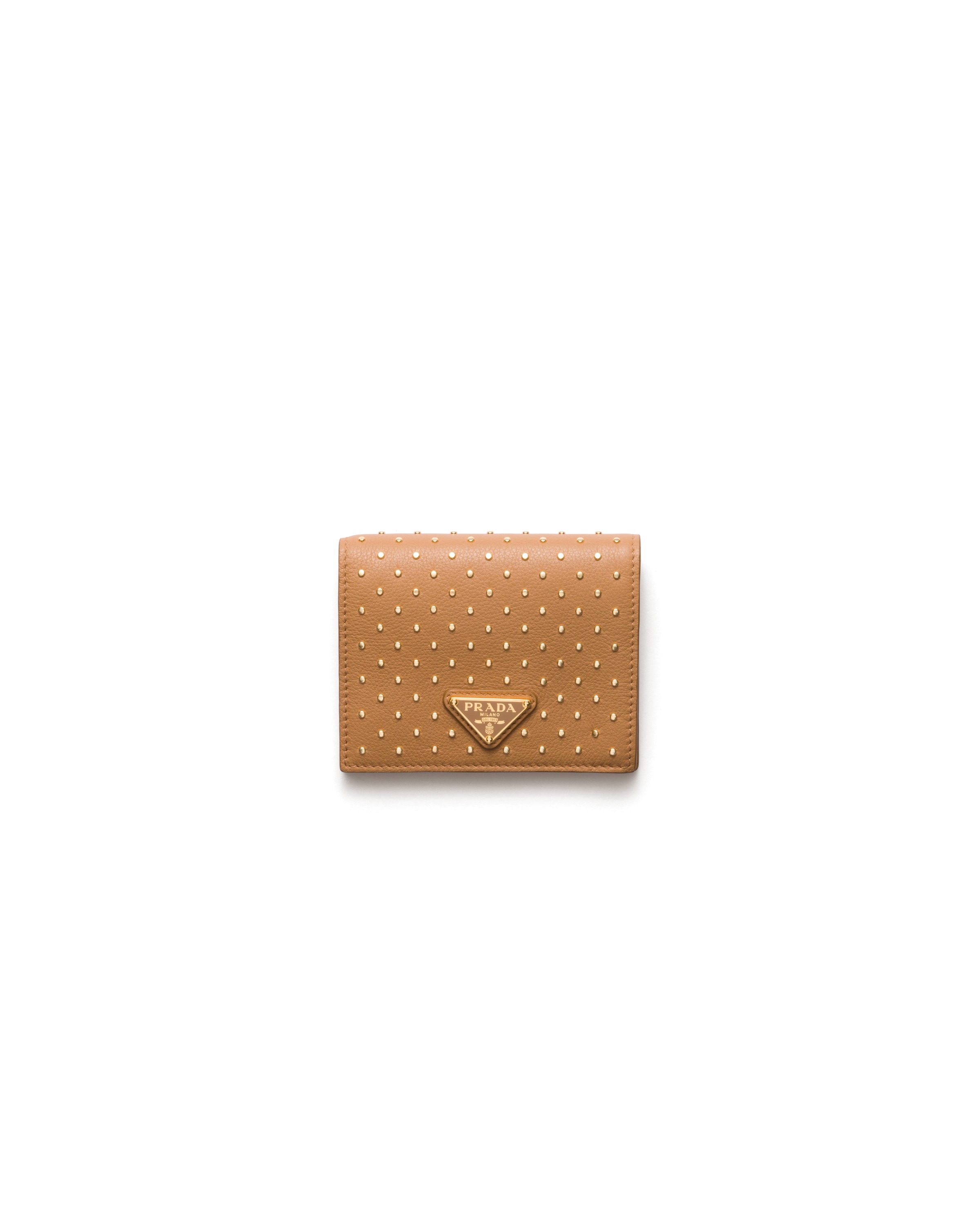 Prada Kleine Geldbörse Aus Leder Mit Nieten, Damen, Natur