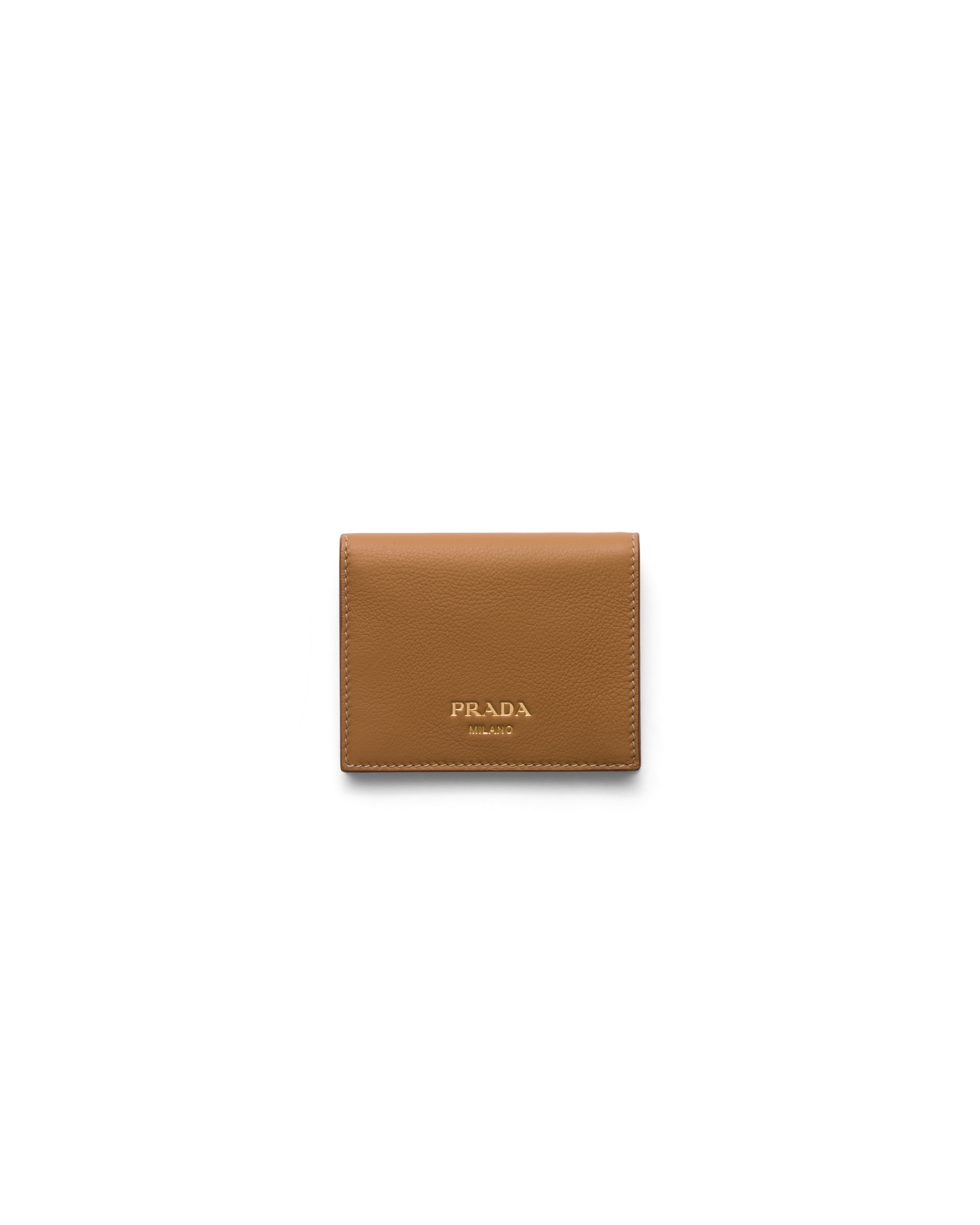 Prada Small Leather Wallet, Women, Caramel