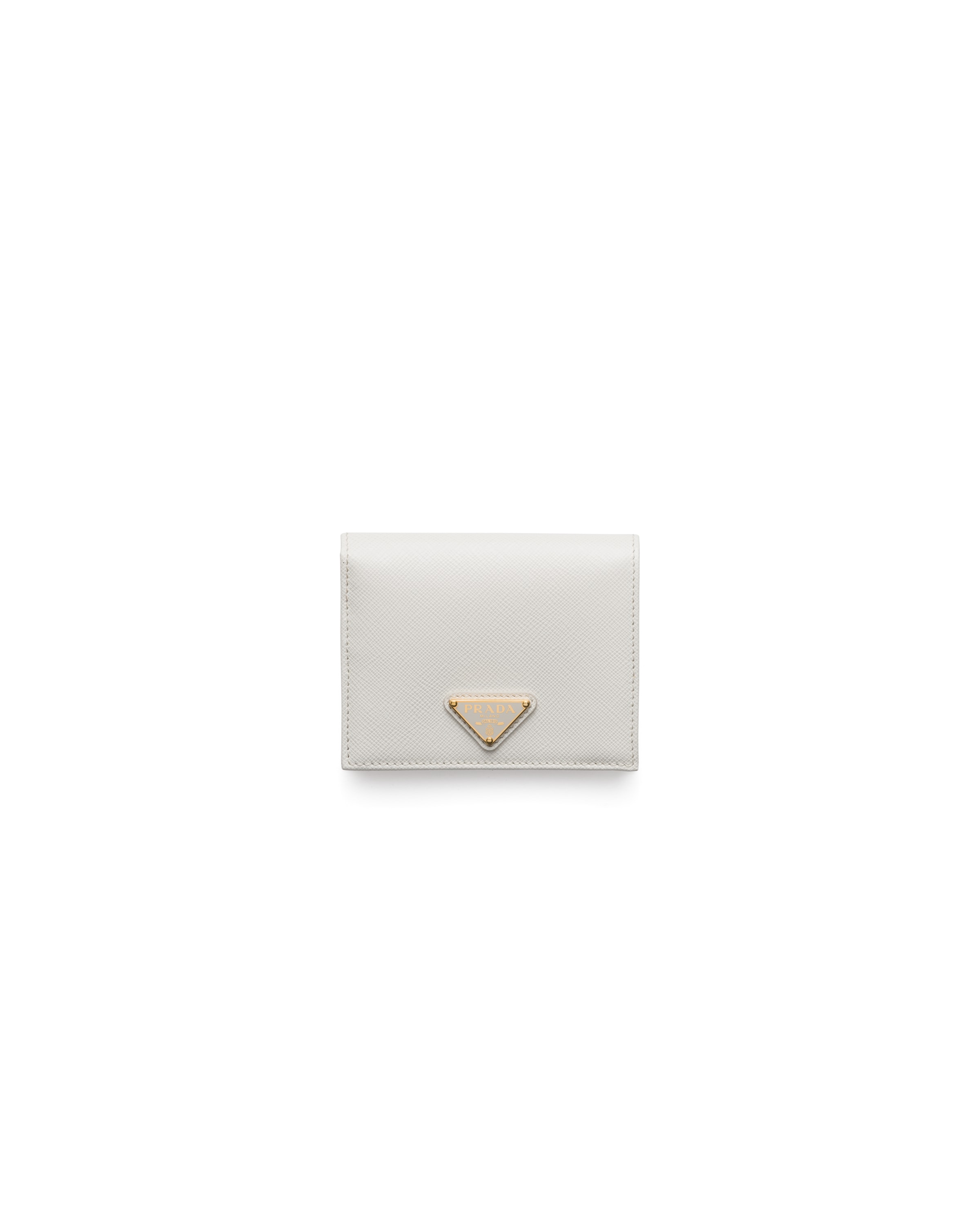 Prada Kleines Portemonnaie Aus Saffiano Leder, Damen, Weiss