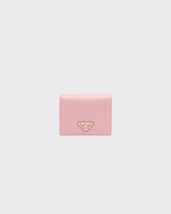 グレー/ピンク サフィアーノタブ 折り財布 | PRADA