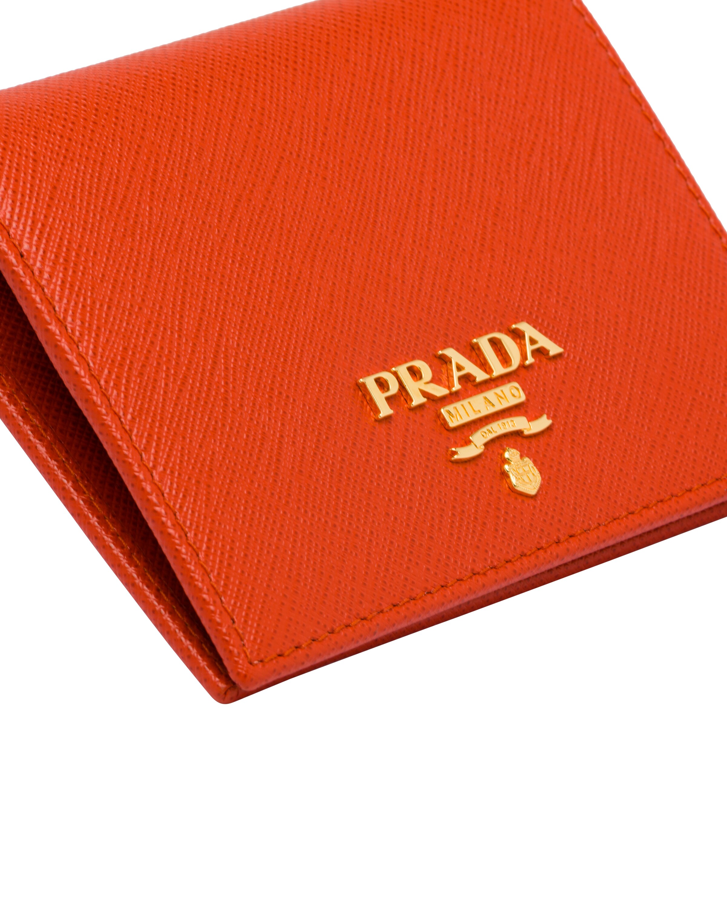 Orange Small Saffiano Leather Wallet Prada
