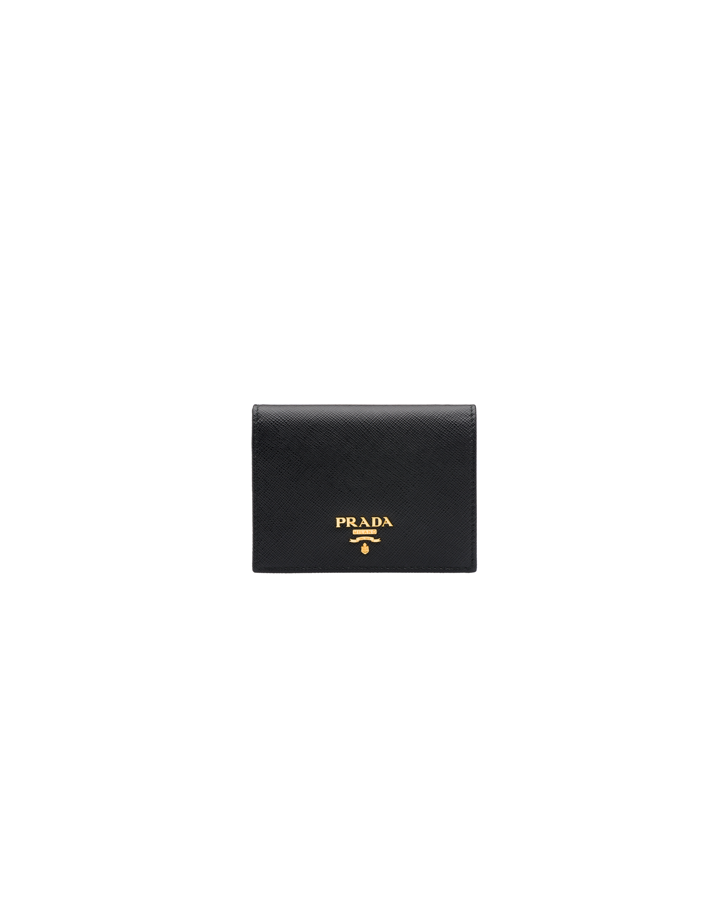 Prada Small Saffiano Leather Wallet In Black/hibiscus
