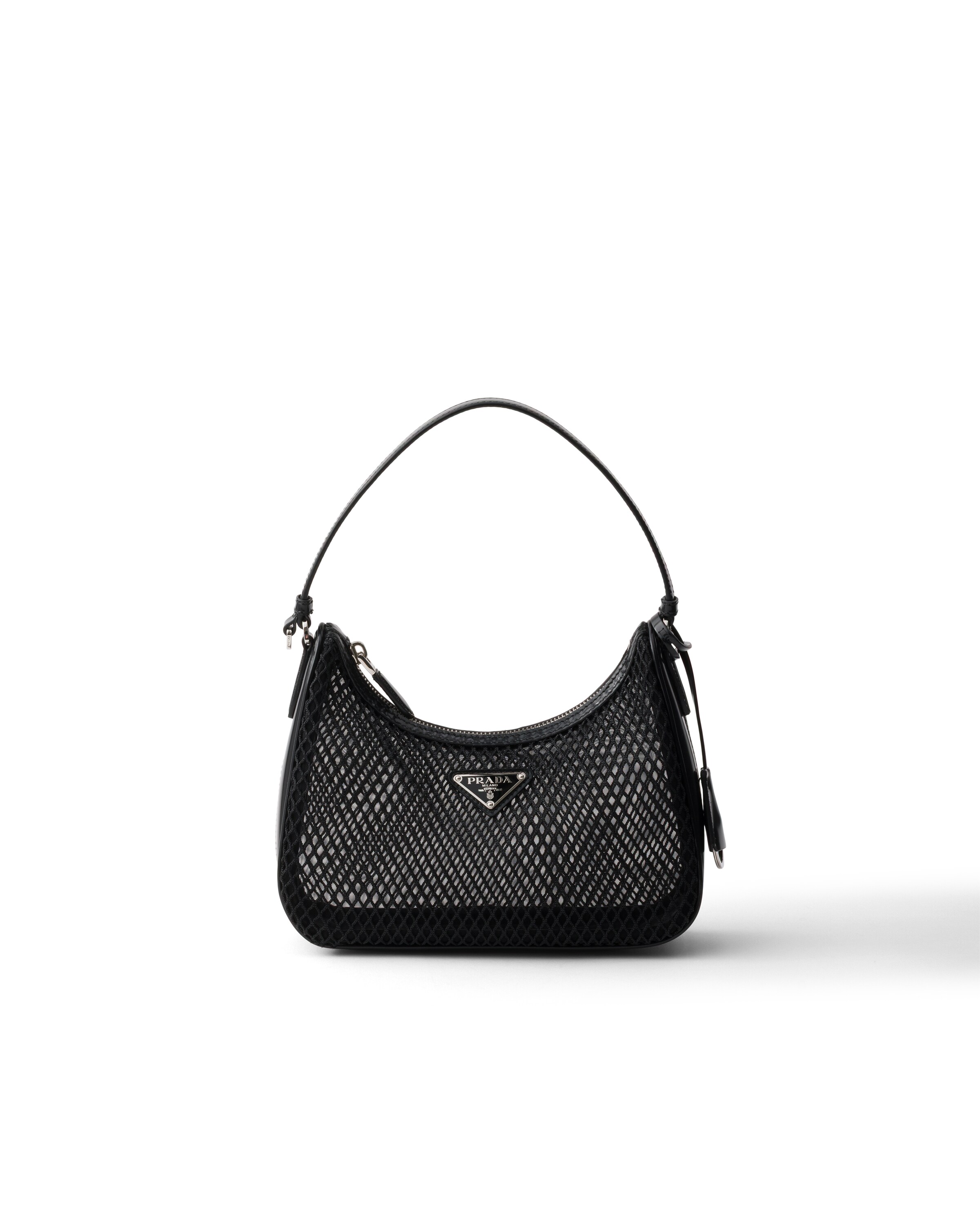 Prada Re-edition 2005 Mesh And Brushed Leather Bag, Woman, Black