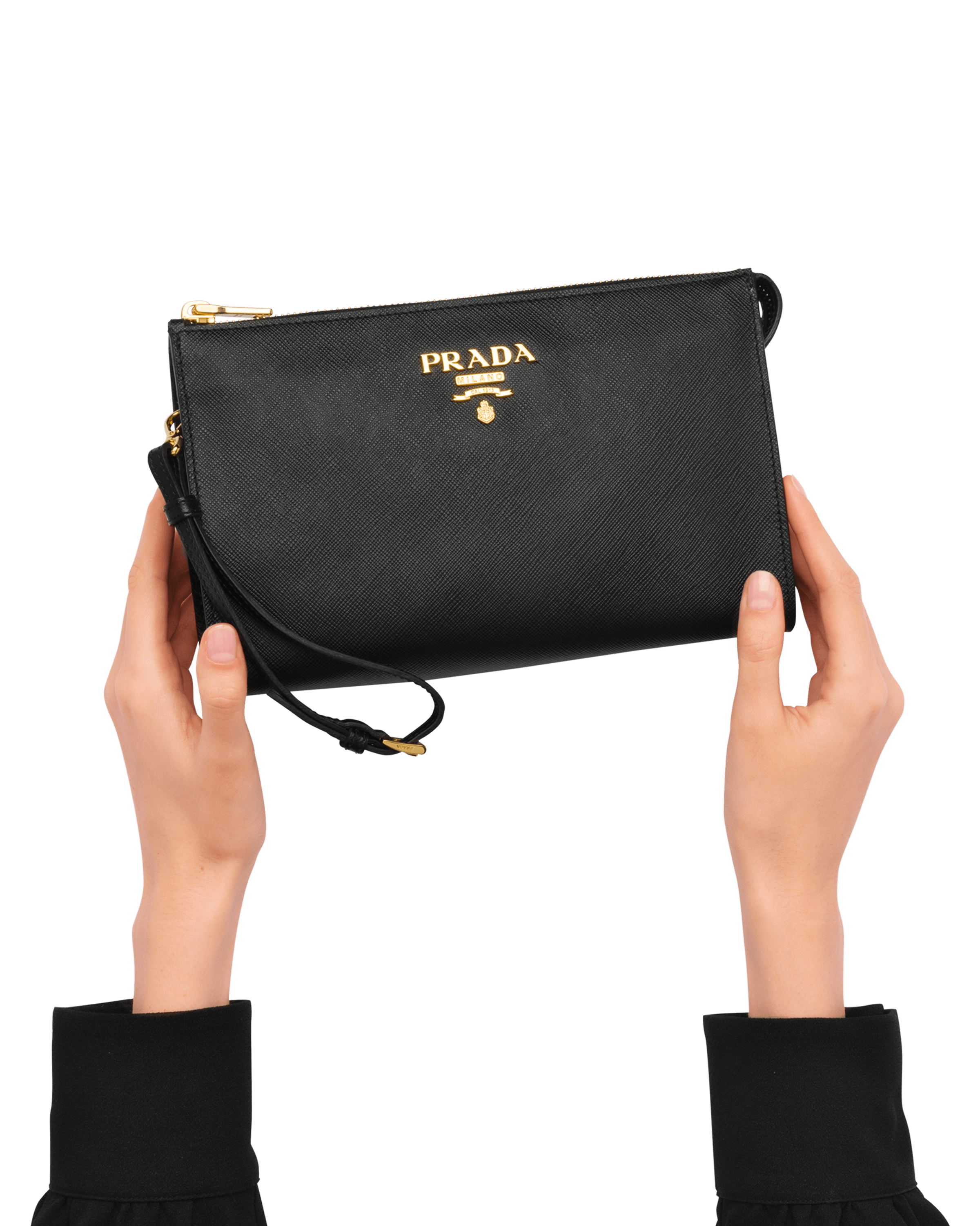 Buy > prada black pochette > in stock