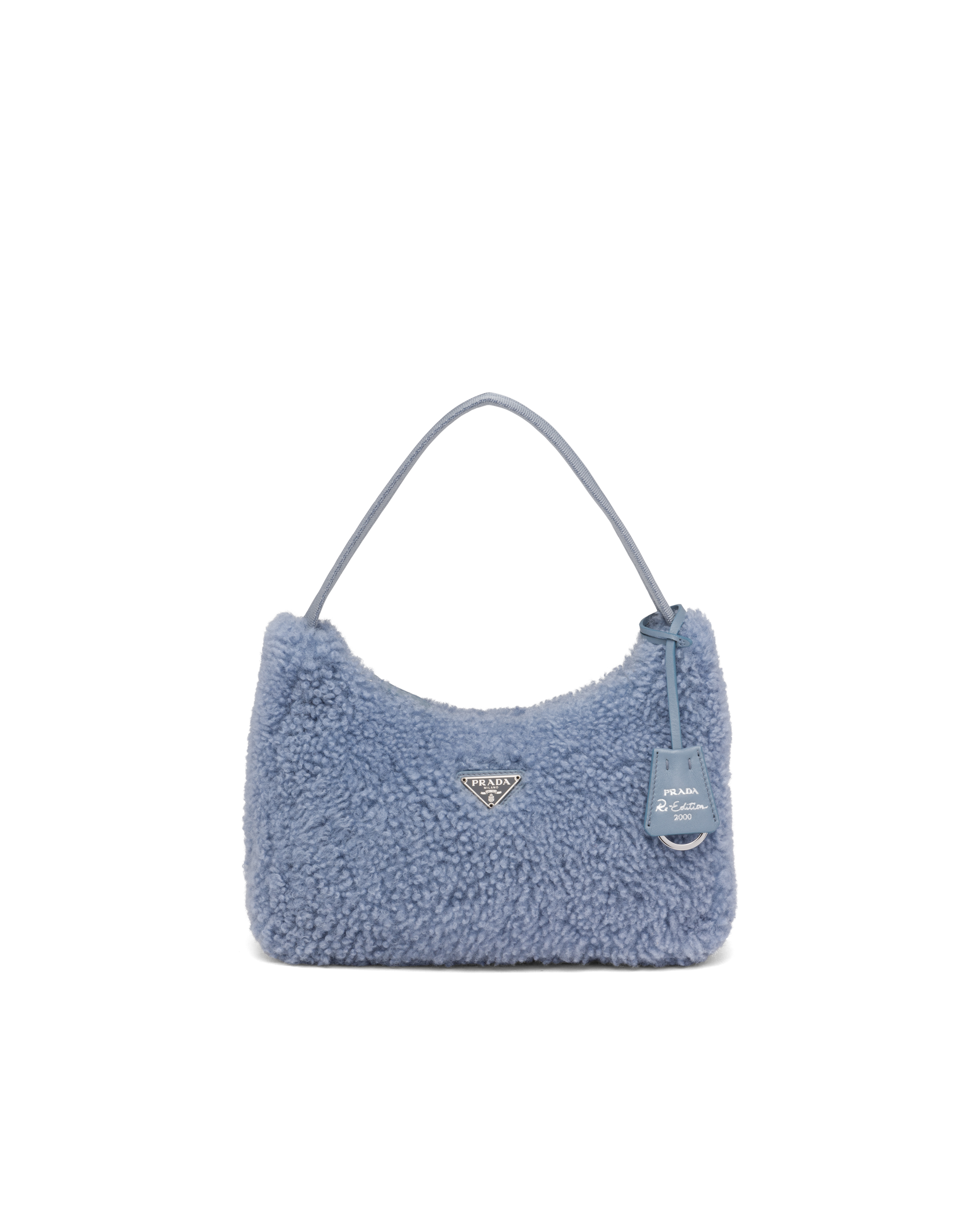 Periwinkle Blue Re-Edition 2000 shearling mini bag | Prada