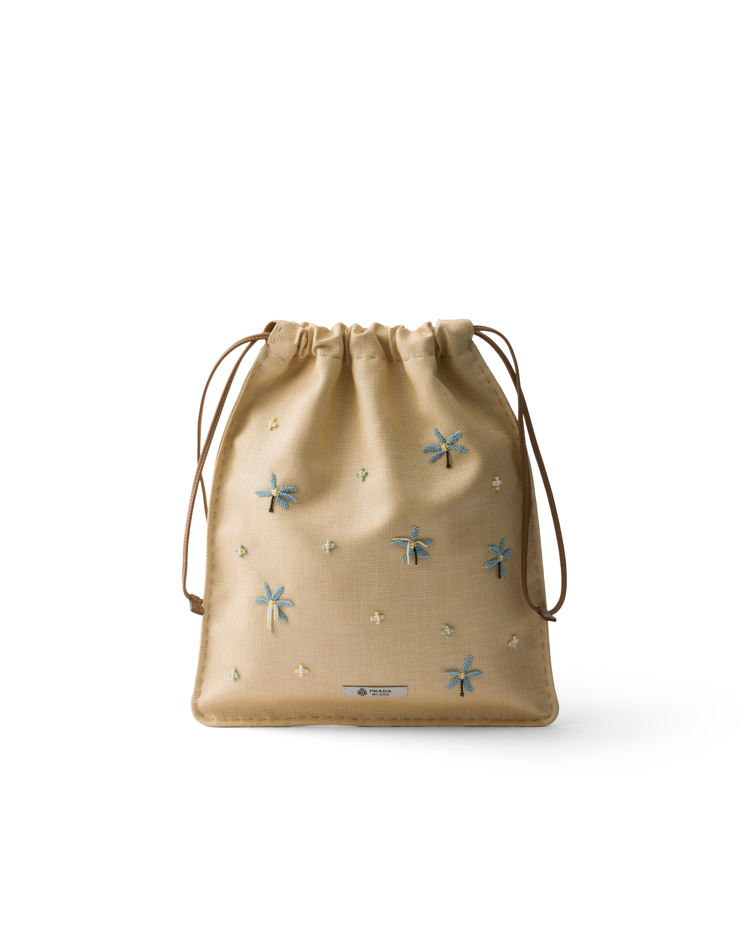 Prada Wish Embroidered Canvas Pouch, Woman, Natural