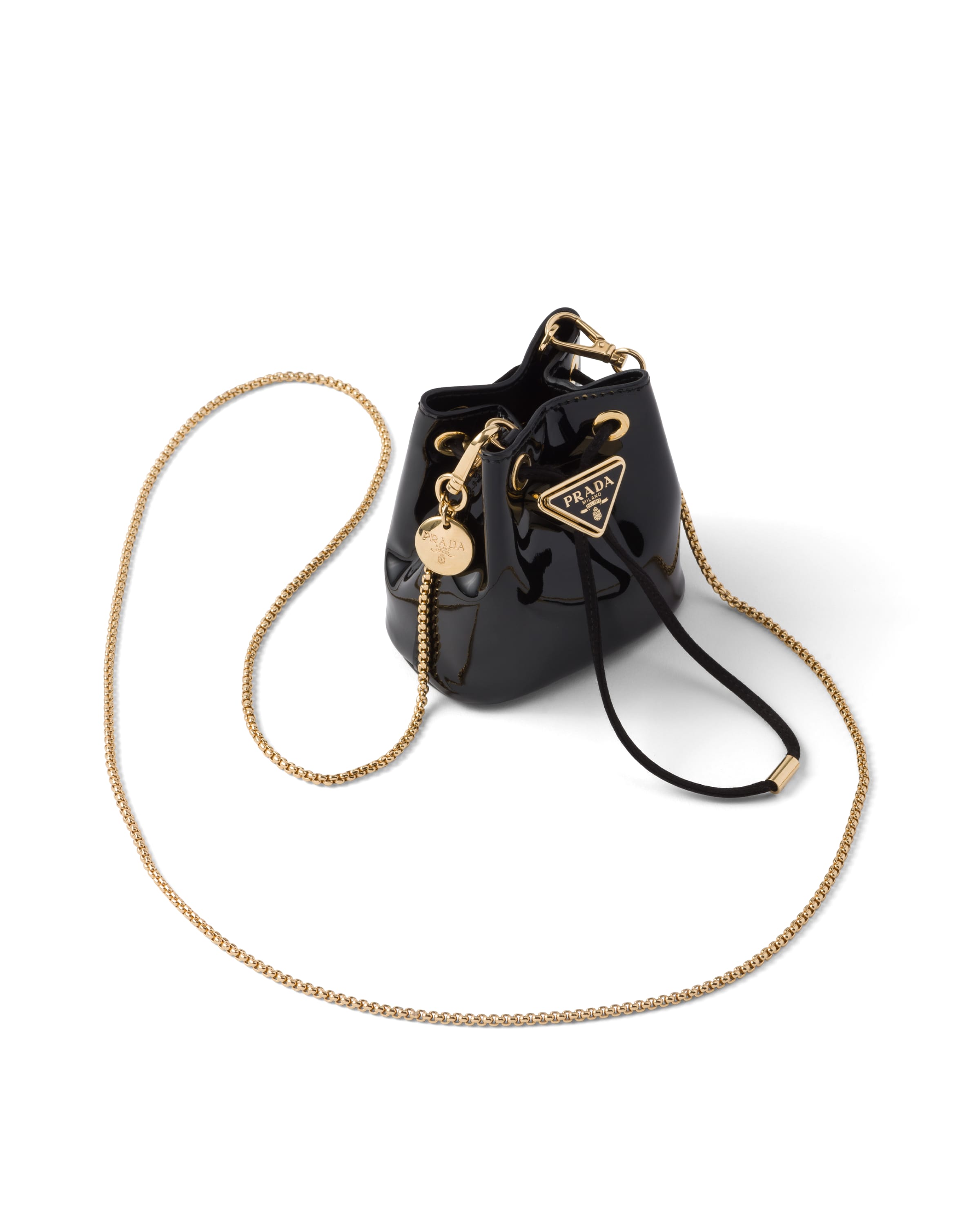 Prada Mini Pochette En Cuir Verni, Femme, Black