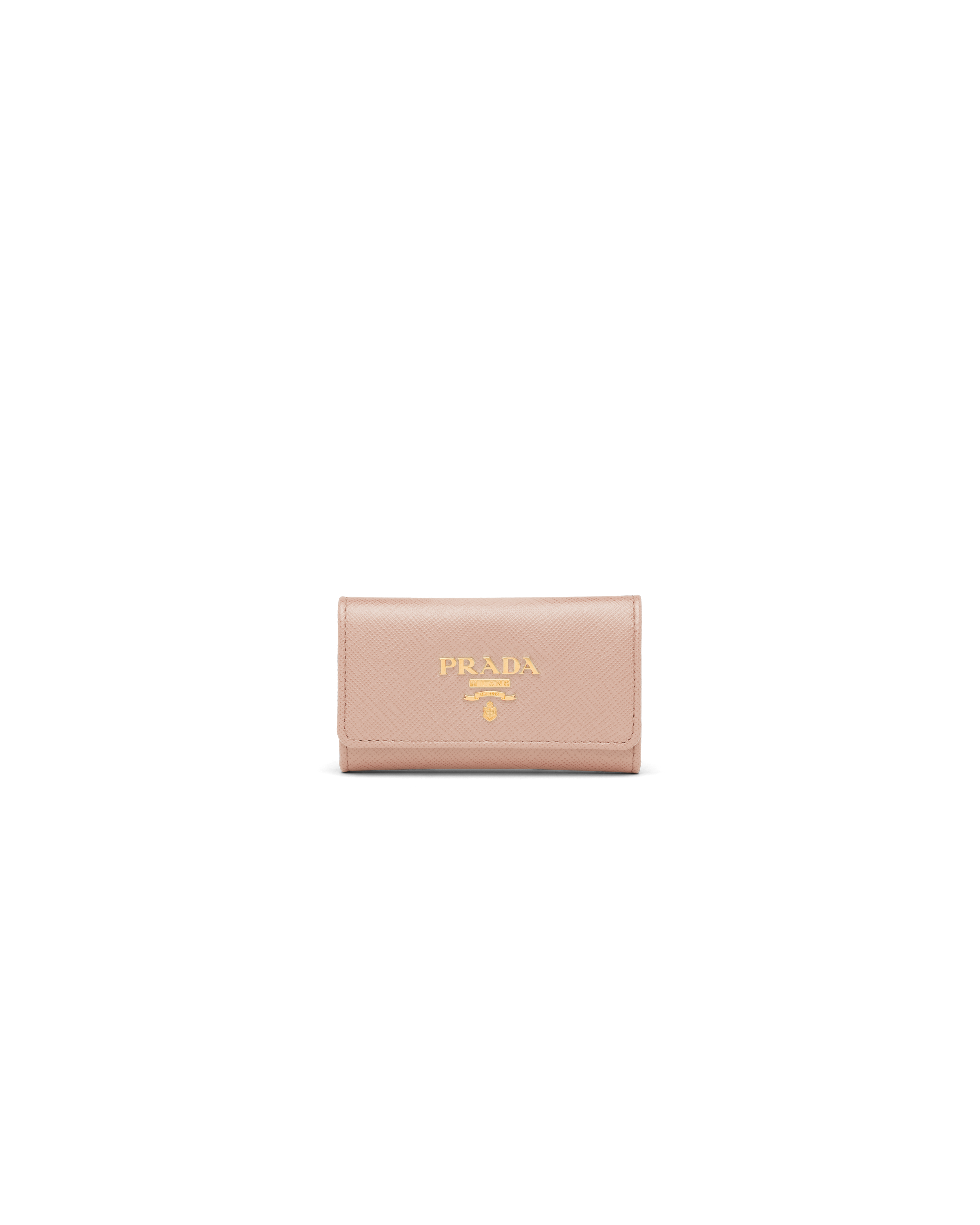 Prada Saffiano Leather Keychain In Powder Pink