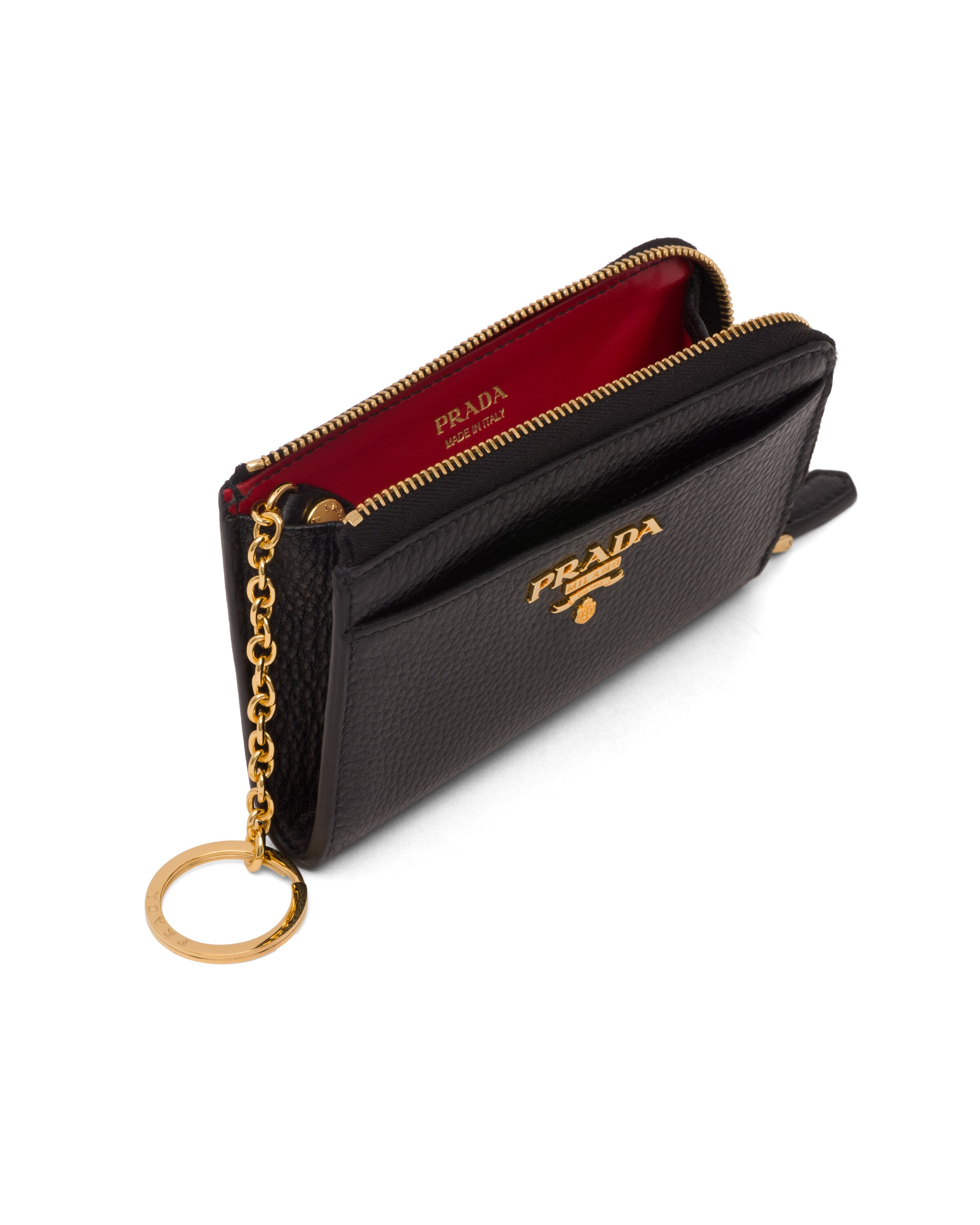 Black/fiery Red Leather Keychain Prada