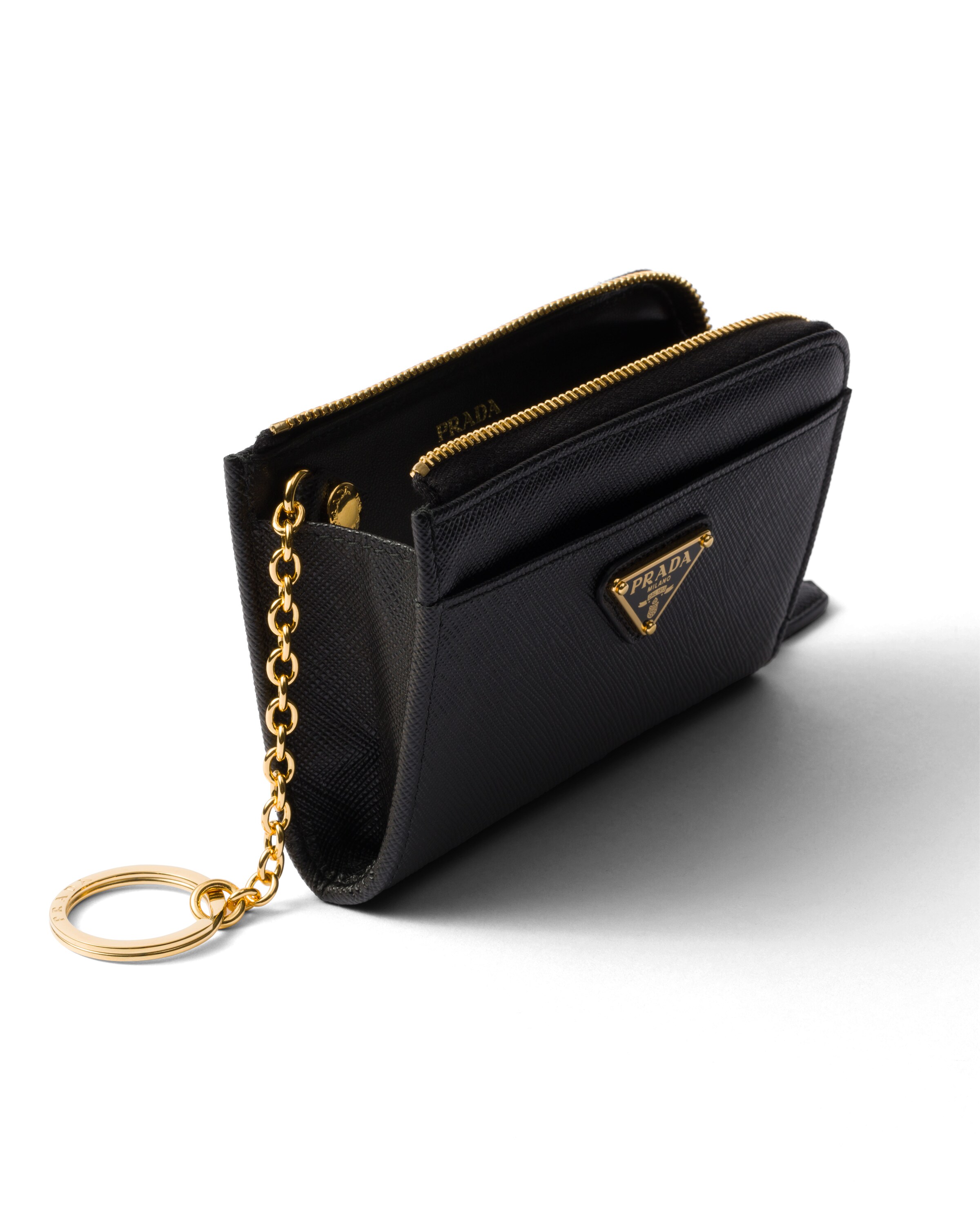 Prada Leather Wallet Textured Unique Finish In Schwarz