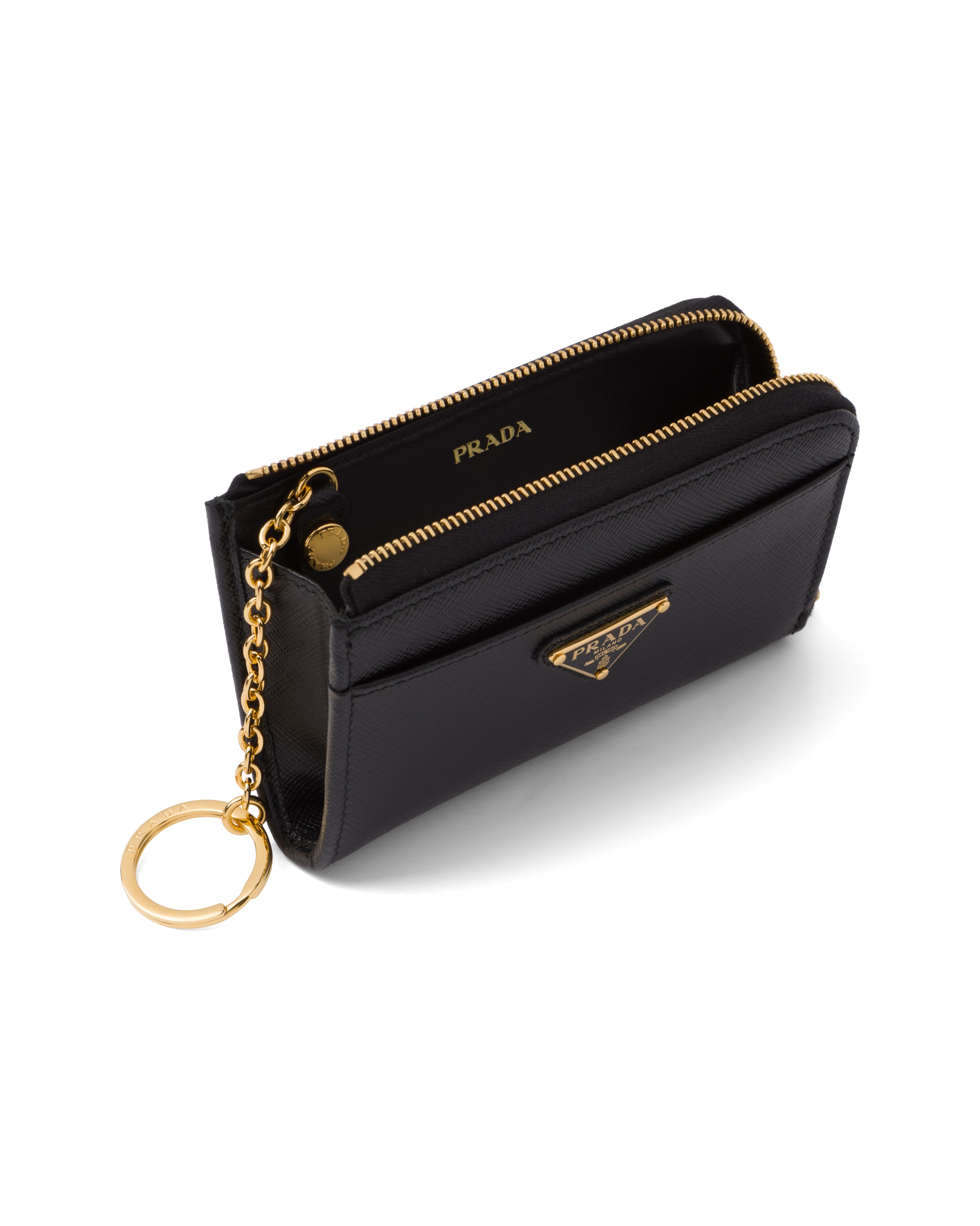 Prada Leather Wallet Textured Unique Finish In Schwarz