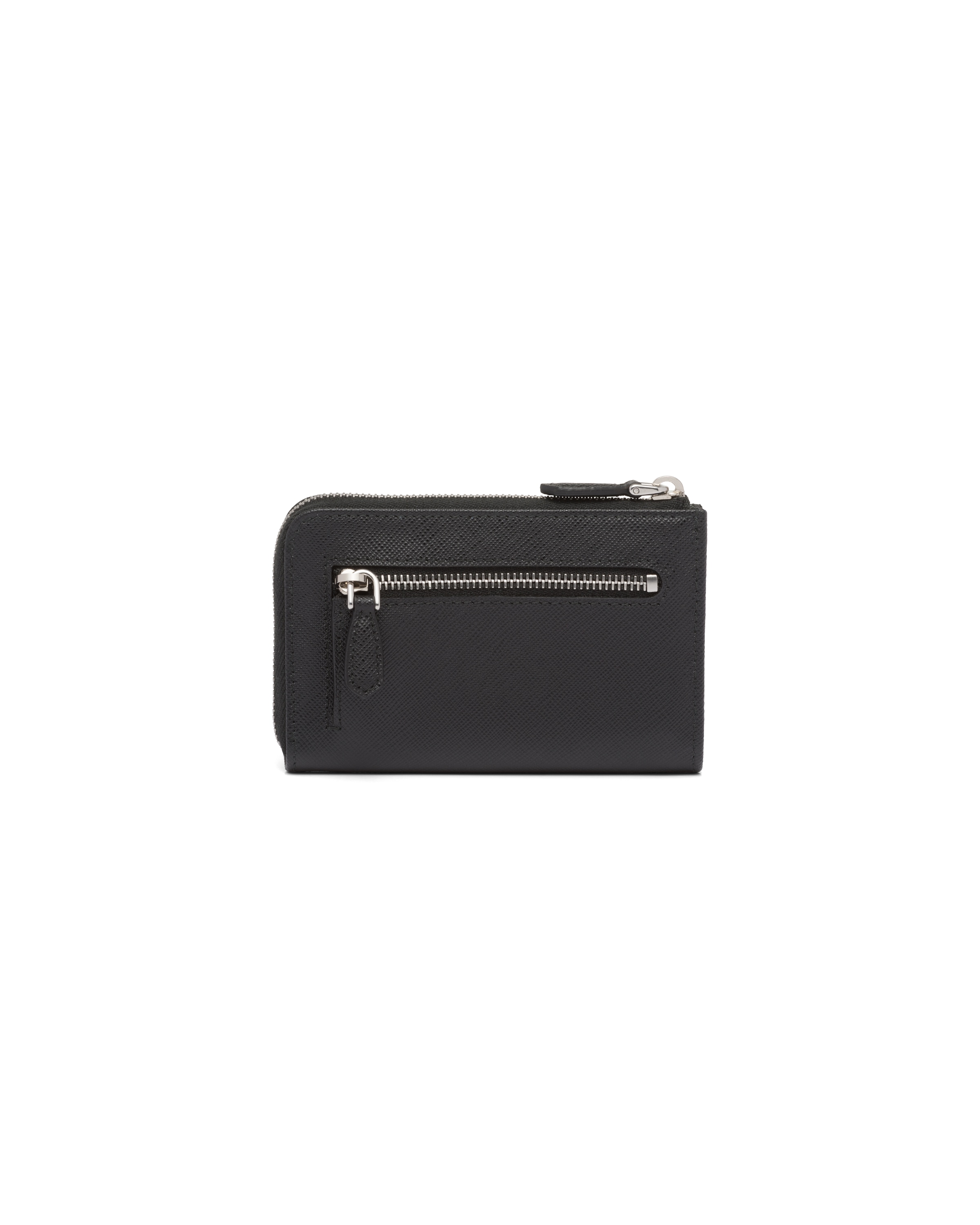 Prada Triangle-logo Leather Keychain In Black