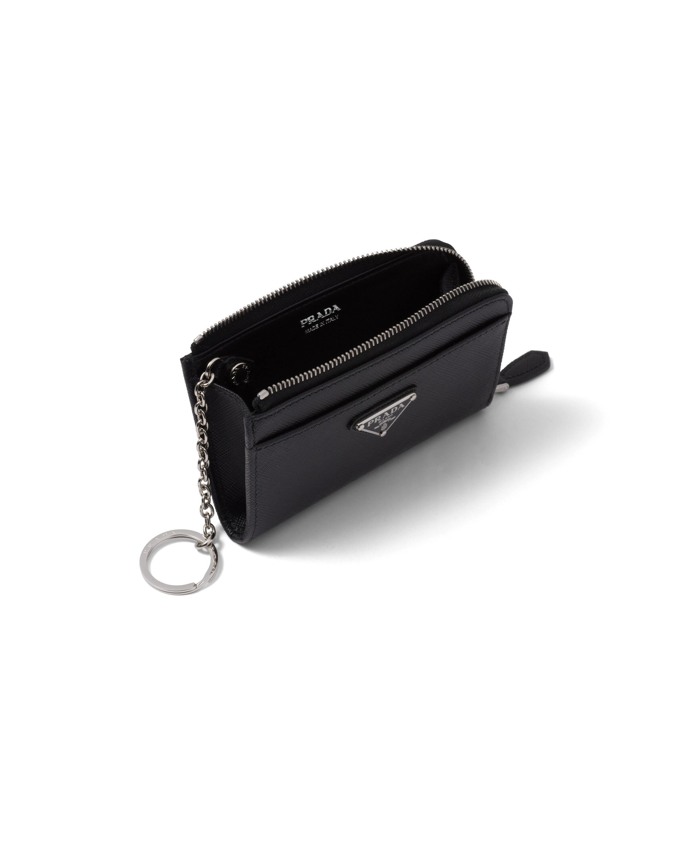 Prada Triangle-logo Leather Keychain In Black
