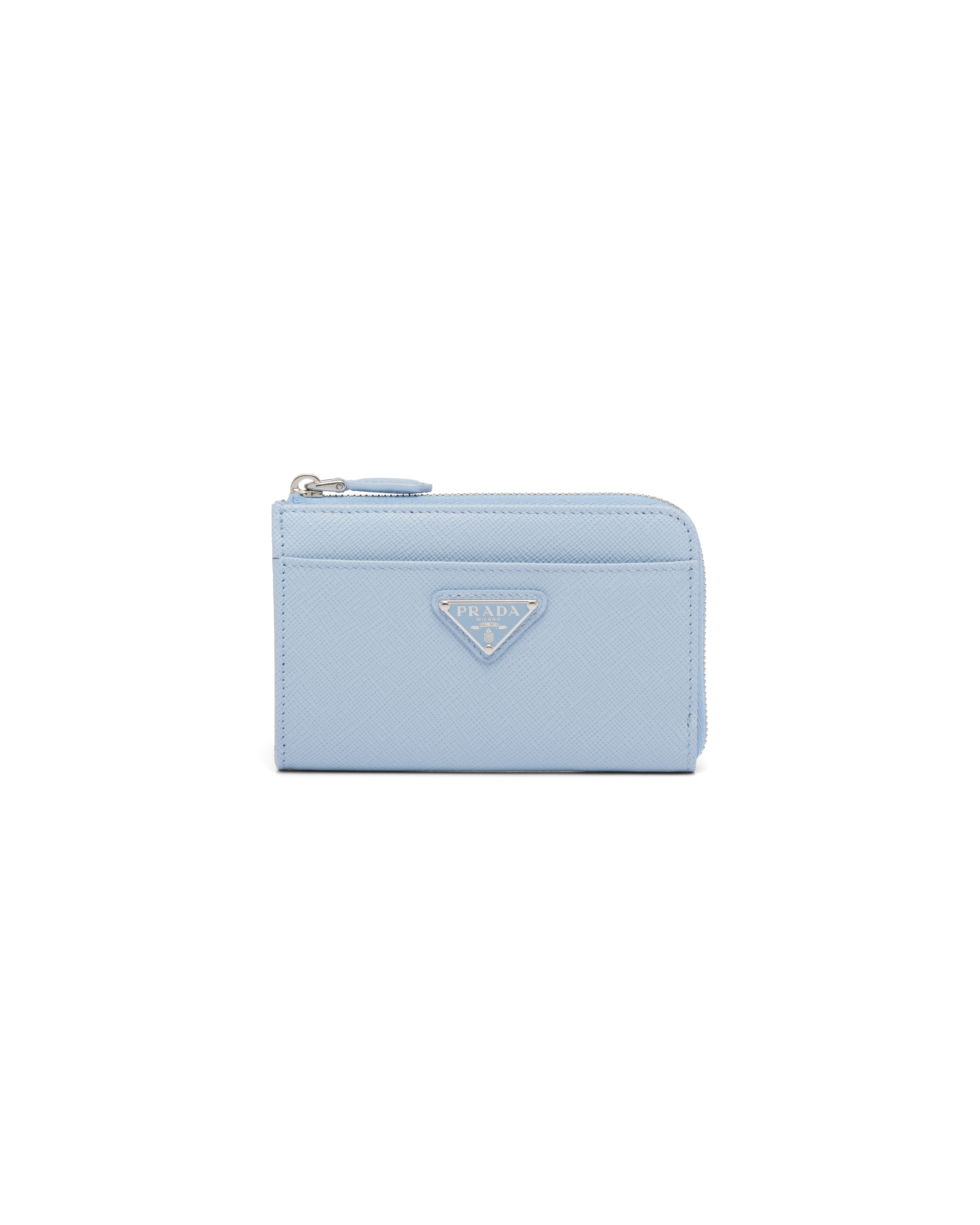 Shop Prada Saffiano Keychain In Pale Blue