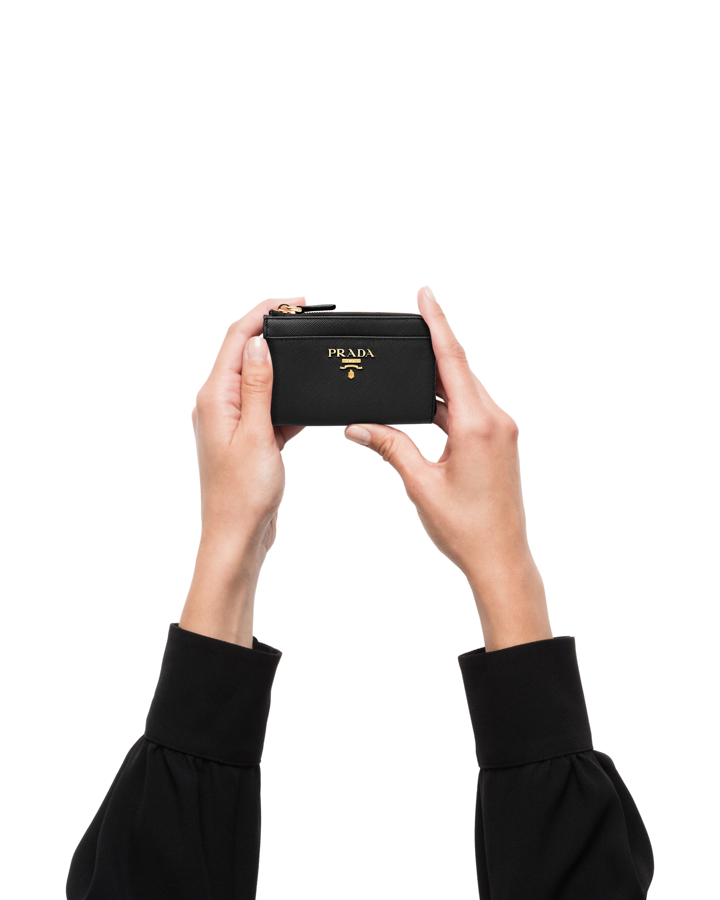 Prada Saffiano Leather Keychain In Black