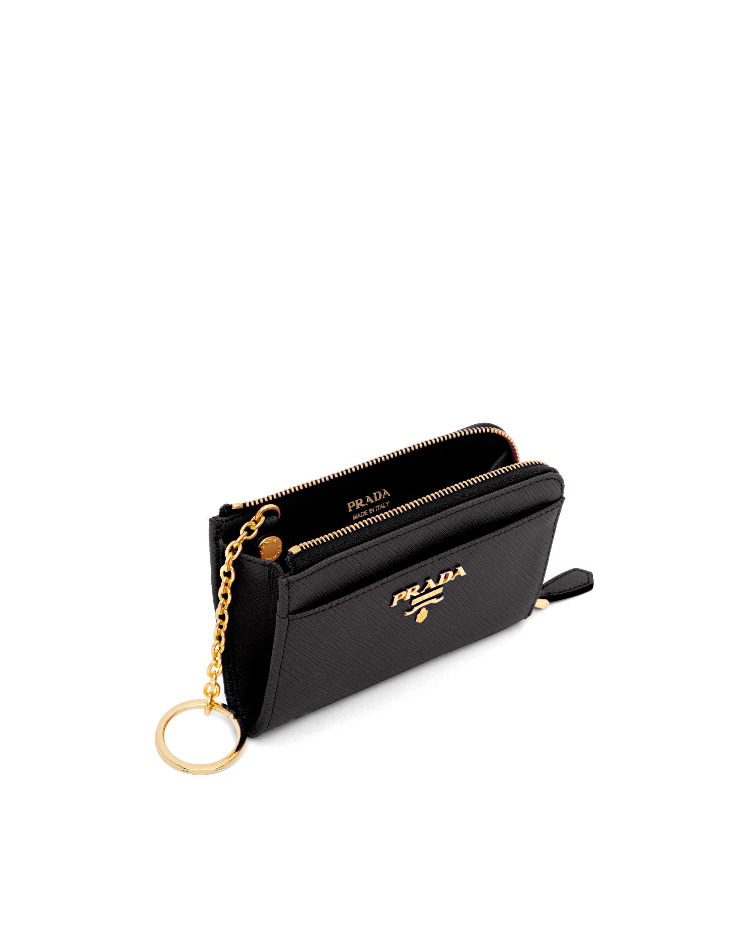 Prada Saffiano Leather Keychain In Black
