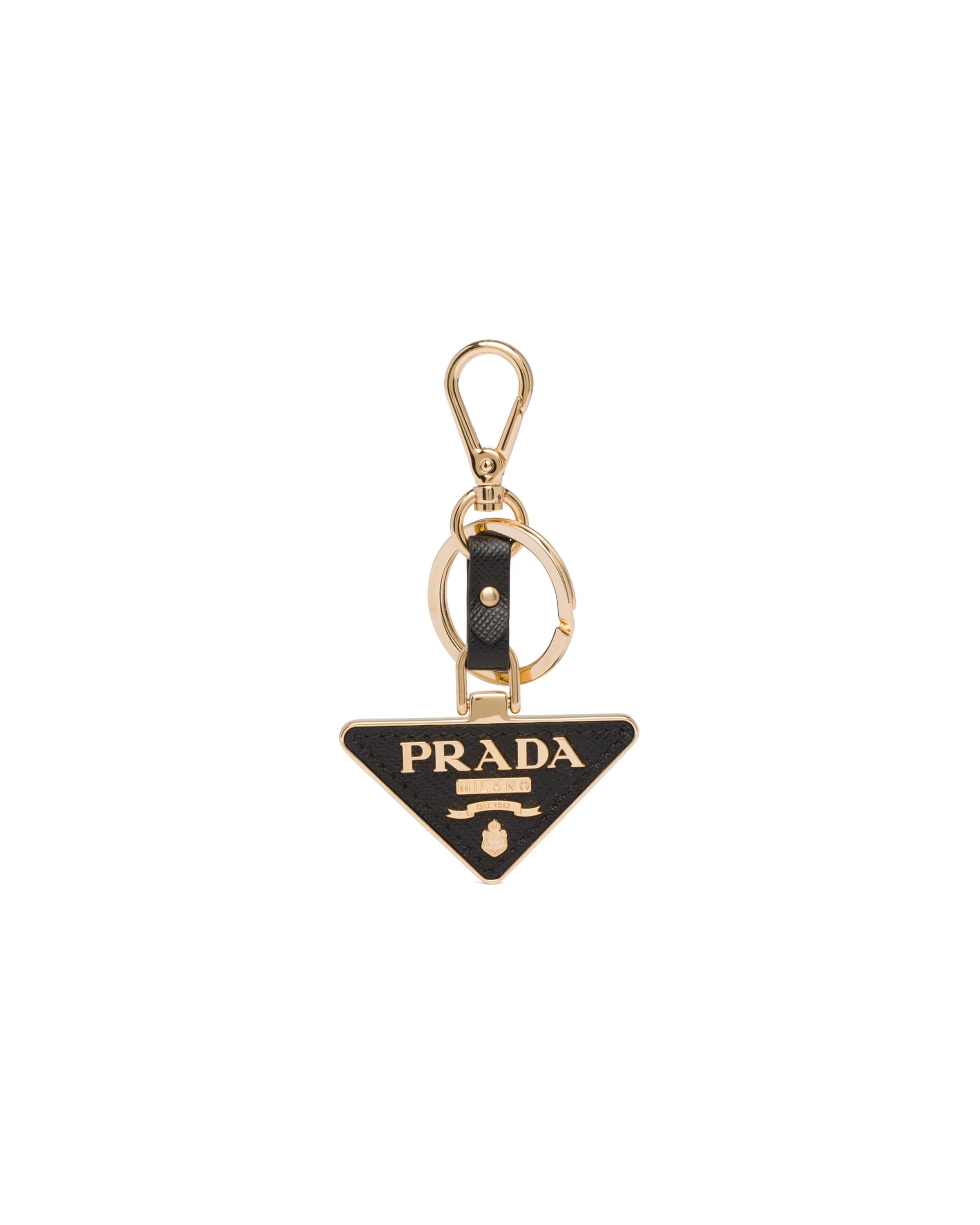 Prada Portachiavi In Saffiano E Metallo, Donna, Nero