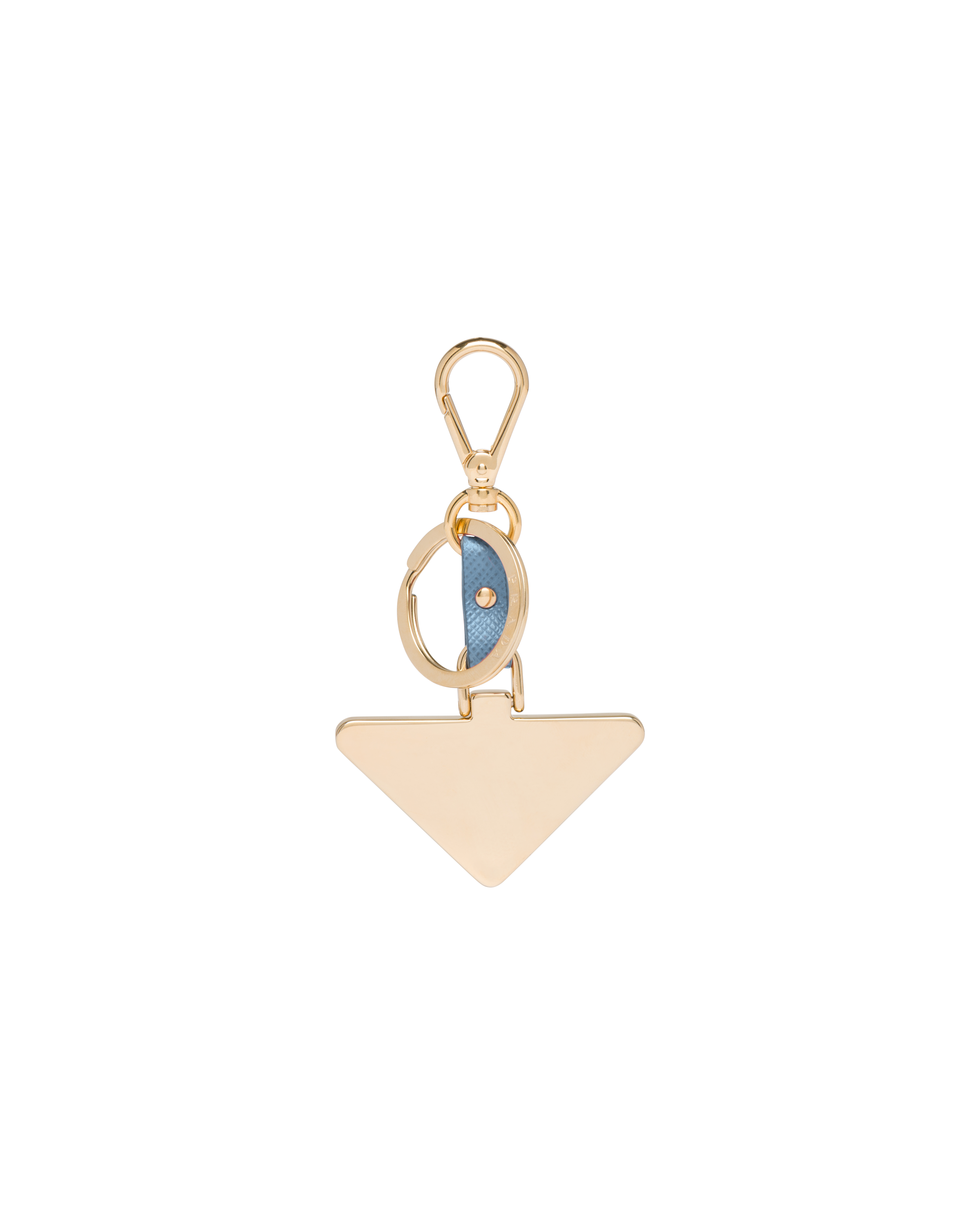 Prada Saffiano Leather And Metal Keychain In Astral Blue