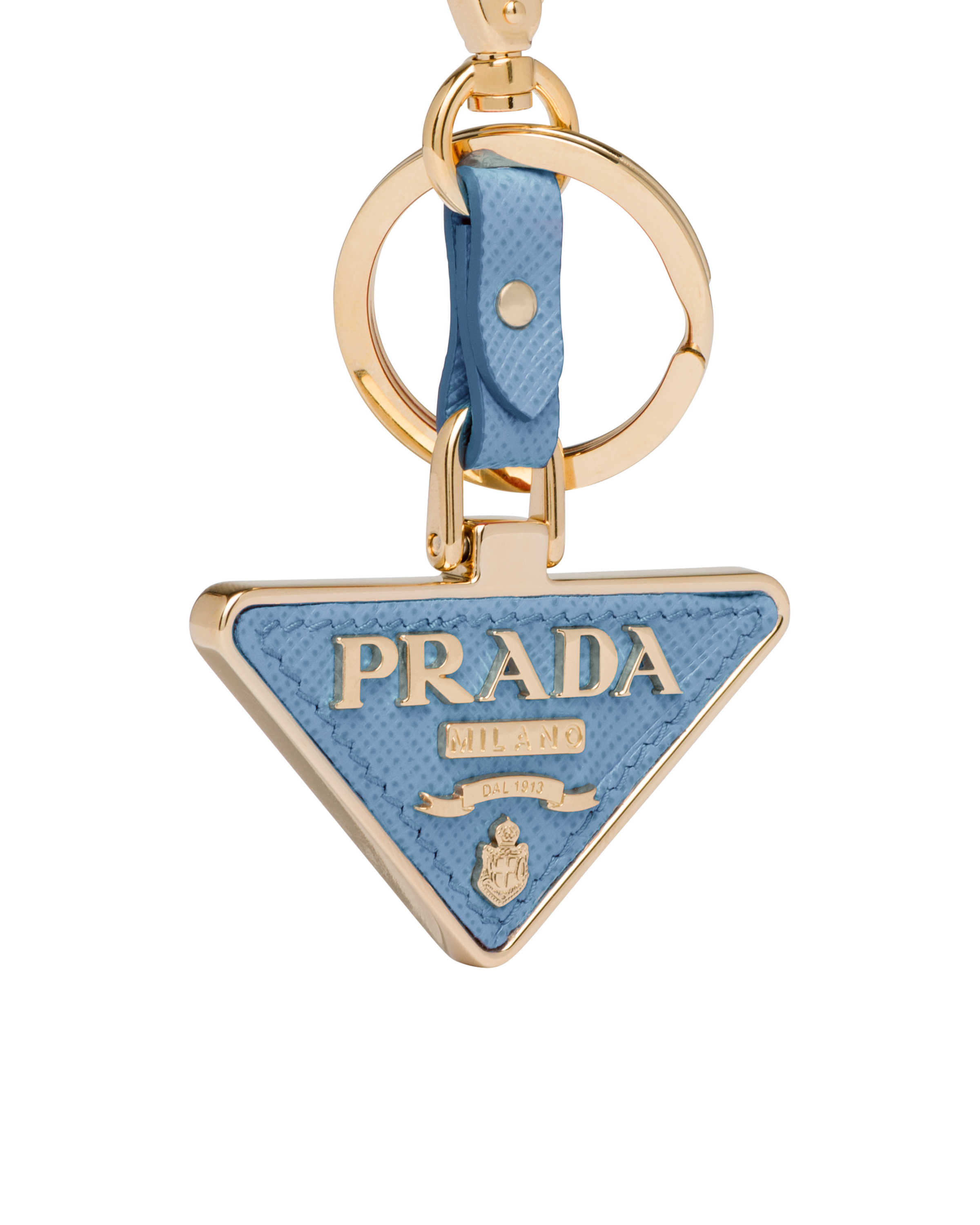 Prada Saffiano Leather And Metal Keychain In Astral Blue