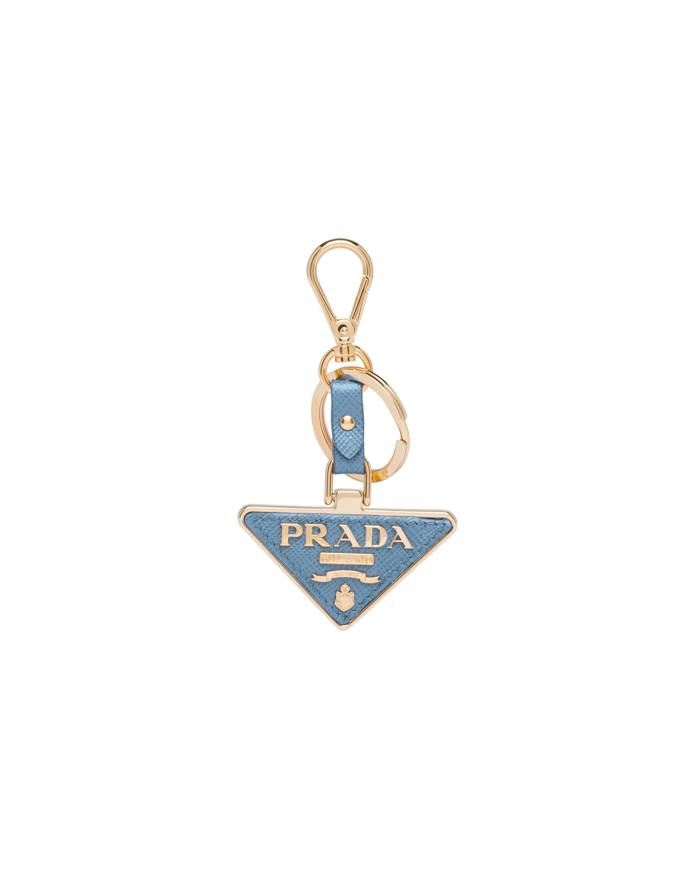 Prada Saffiano Leather And Metal Keychain In Astral Blue