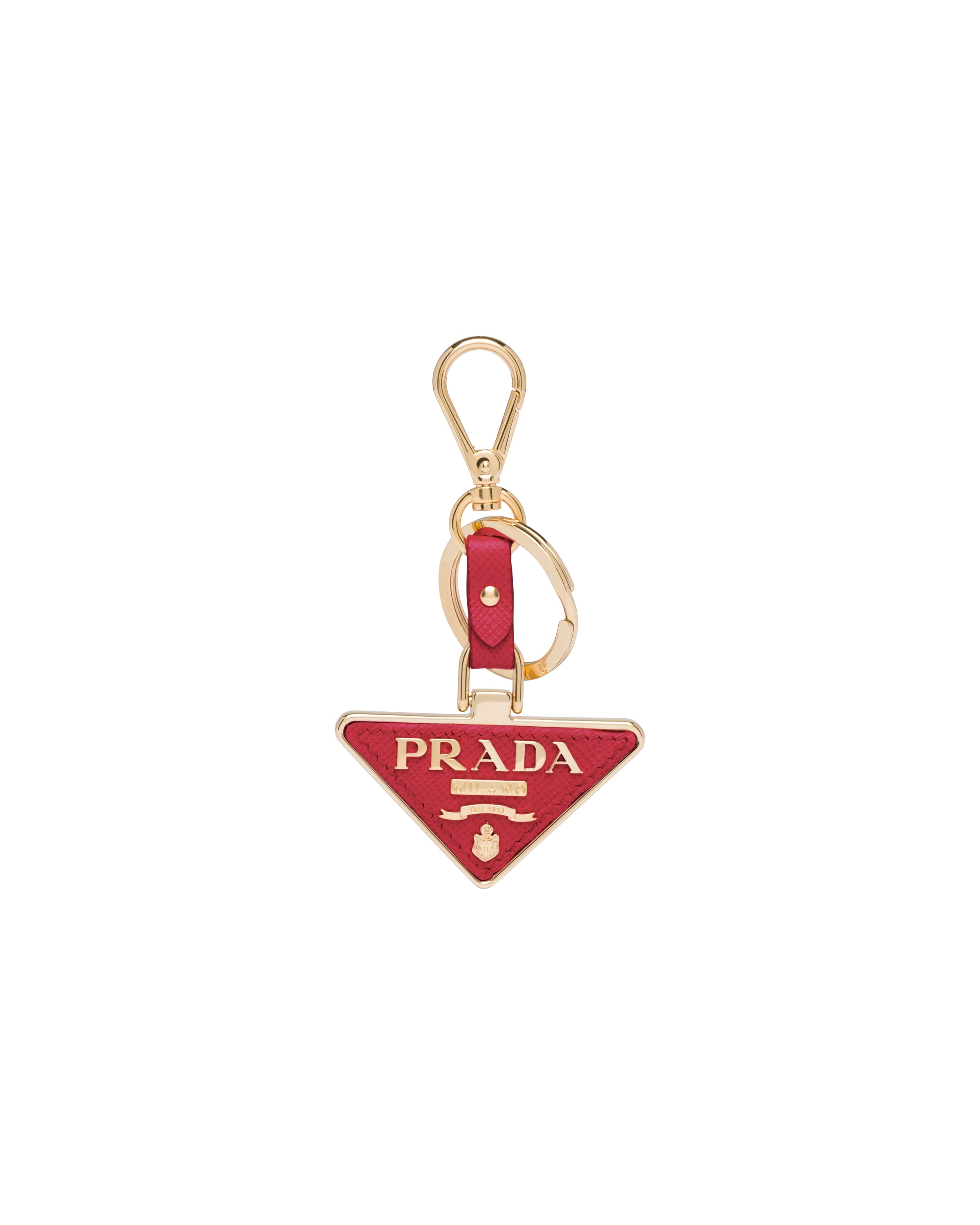 Prada Portachiavi In Saffiano E Metallo, Donna, Fuoco