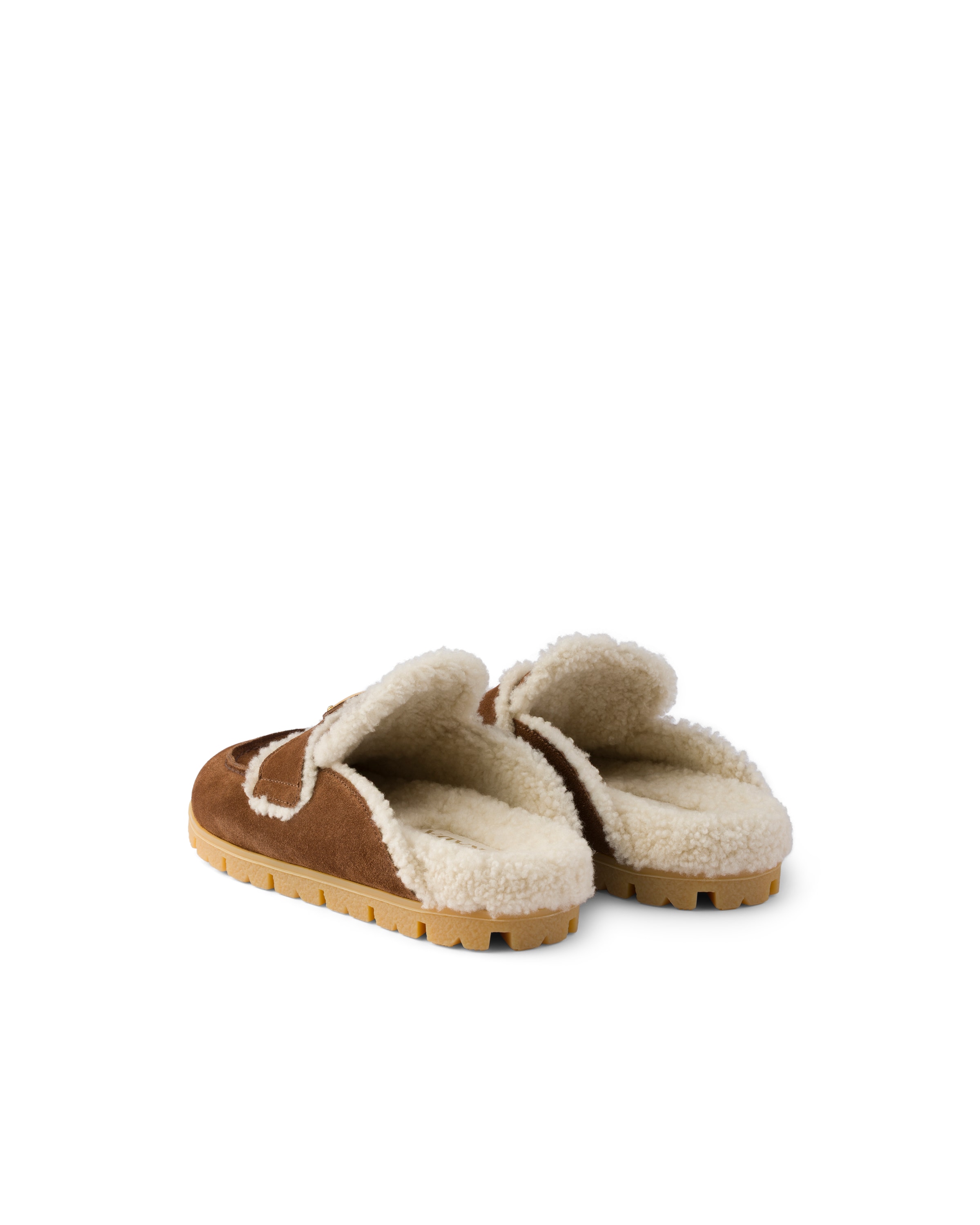 Prada Suede And Shearling Mules In Brown