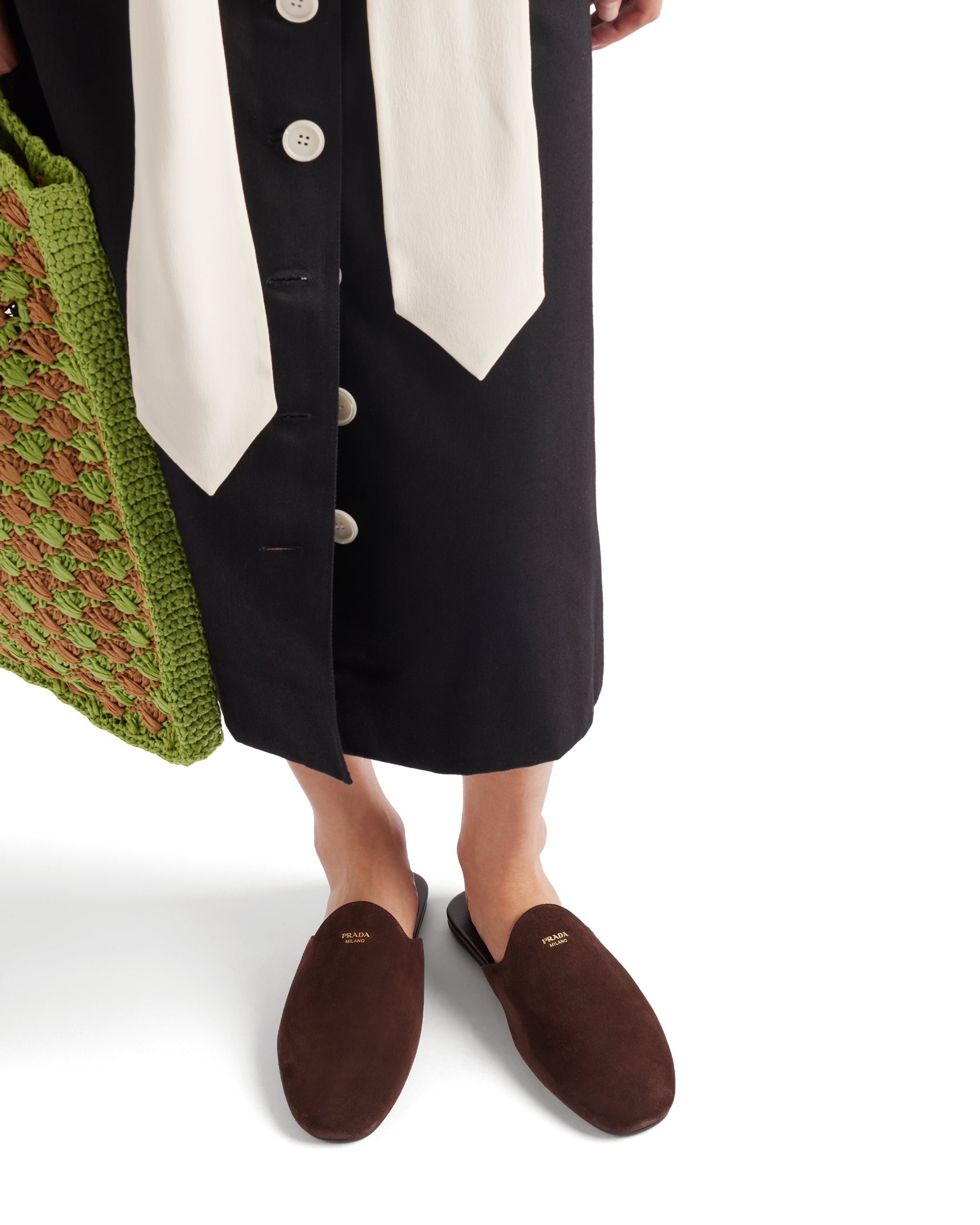 Prada Cocoa Brown Slip-on Mules With Decorative Strap In Dark Brown